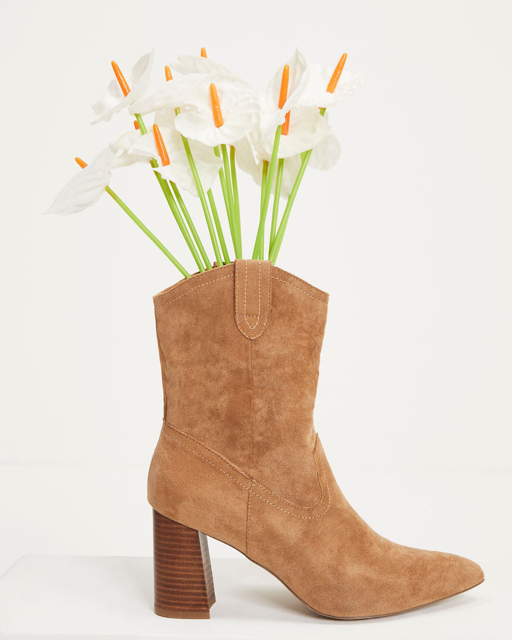 Dev Faux Suede Heeled Bootie - Tan