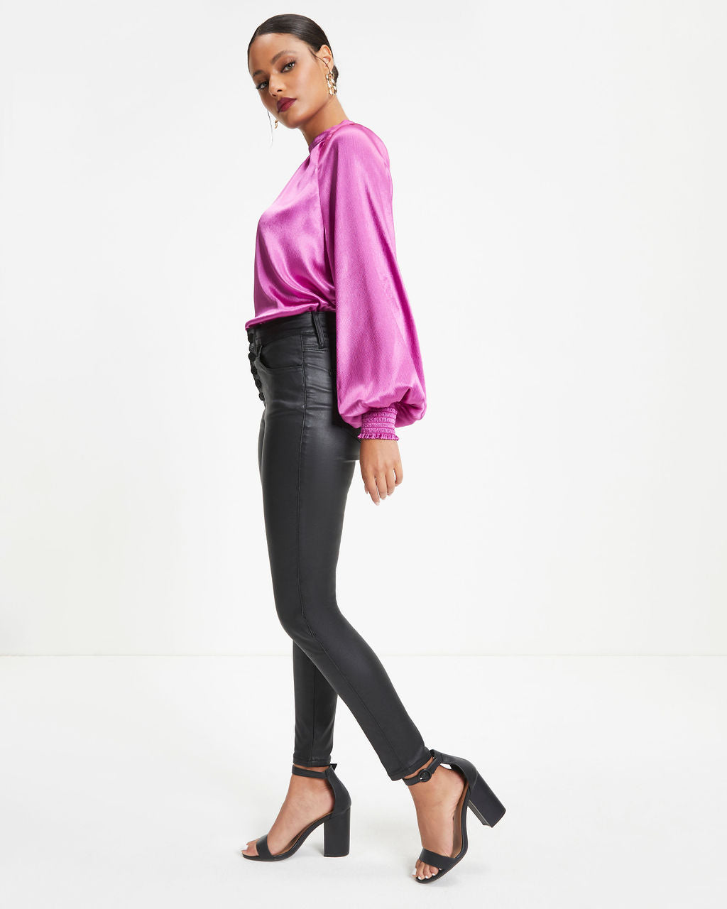 Jaylene Satin Long Sleeve Top - Magenta