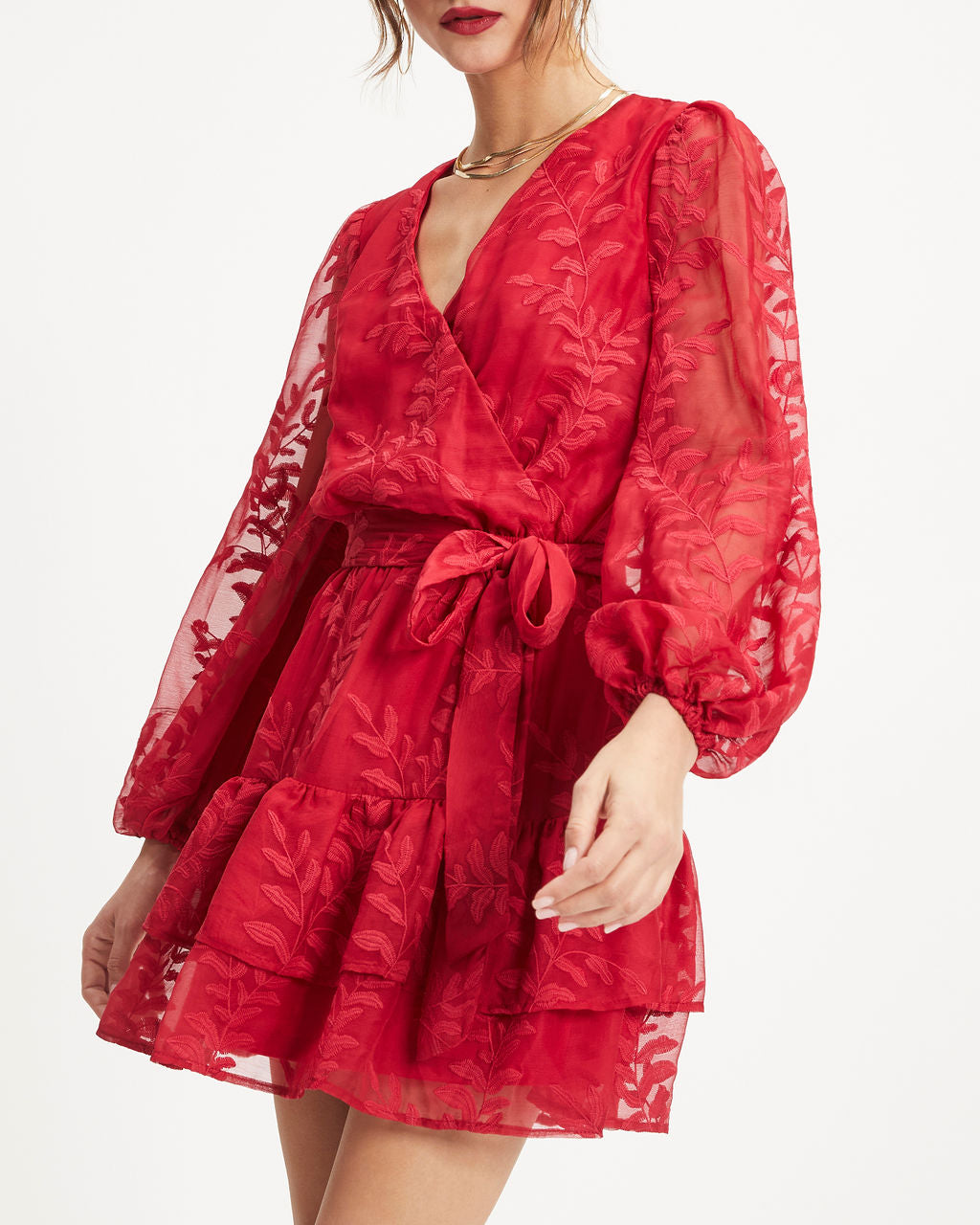 Most Gracious Embroidered Tiered Mini Dress - Red