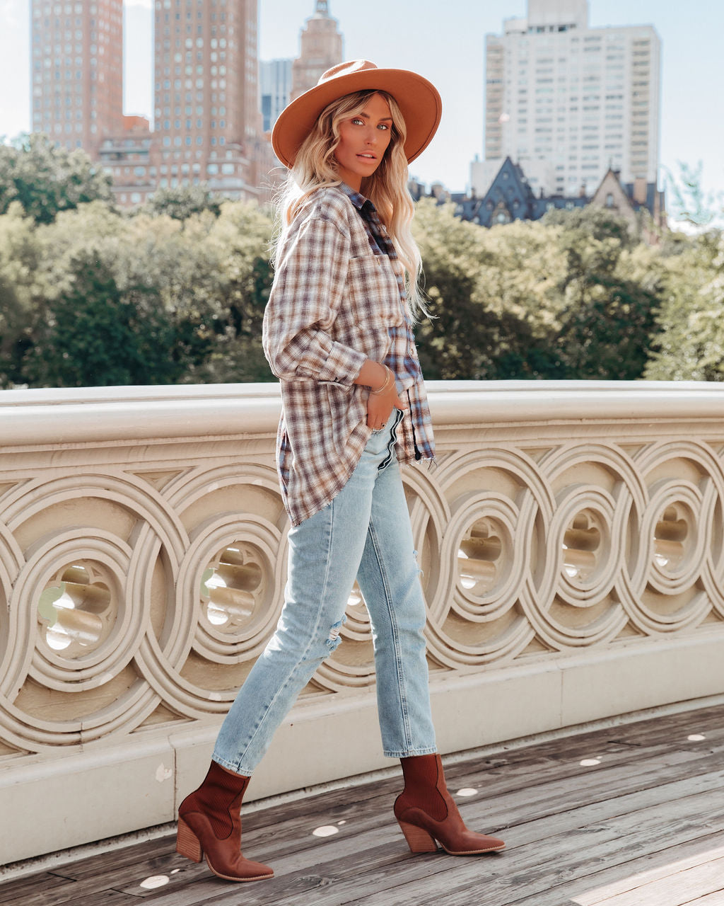 Veryl Cotton Frayed Plaid Button Down Top