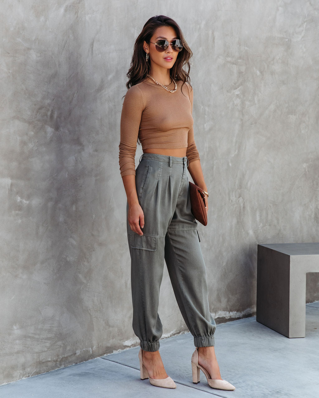 Harley Ribbed Long Sleeve Crop Top - Mocha