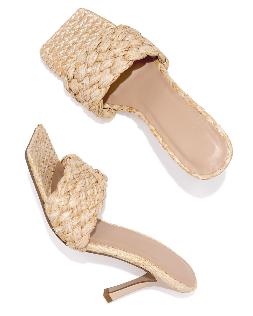 Nova Square Toe Heeled Raffia Mule - Natural - FINAL SALE