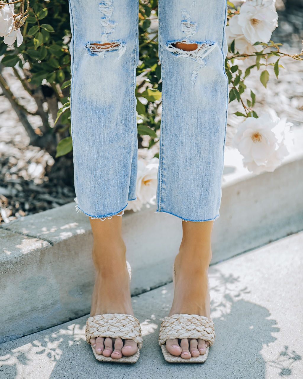 Nova Square Toe Heeled Raffia Mule - Natural - FINAL SALE