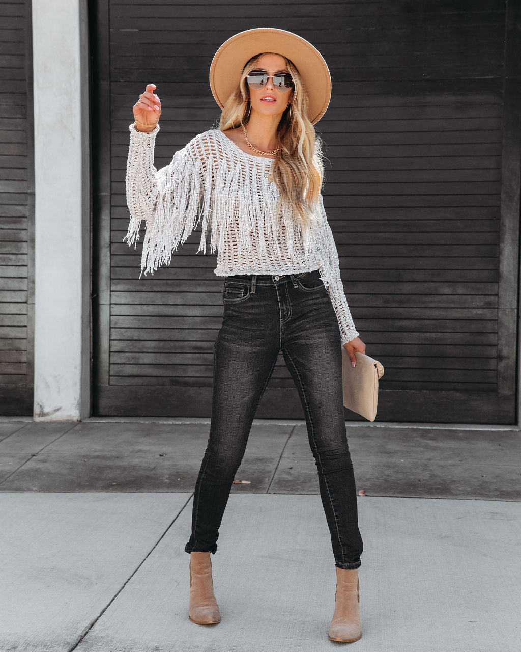 Sparrow Fringe Chenille Pullover Sweater - Taupe - SALE