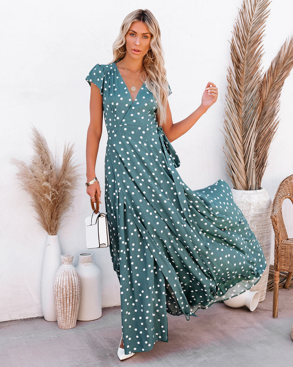 Hit The Spot Wrap Maxi Dress - Teal - SALE