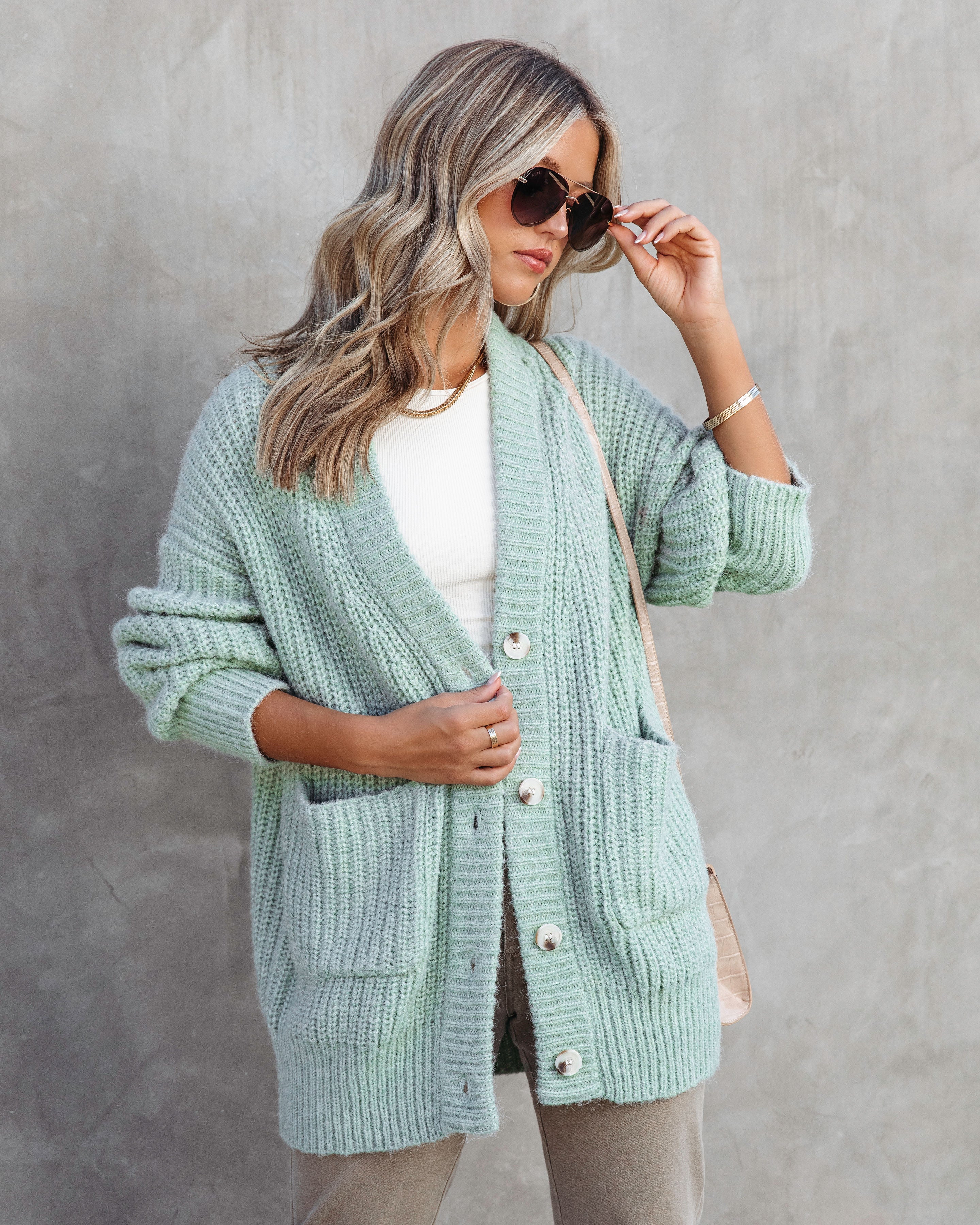Moving On Pocketed Knit Cardigan - Seafoam