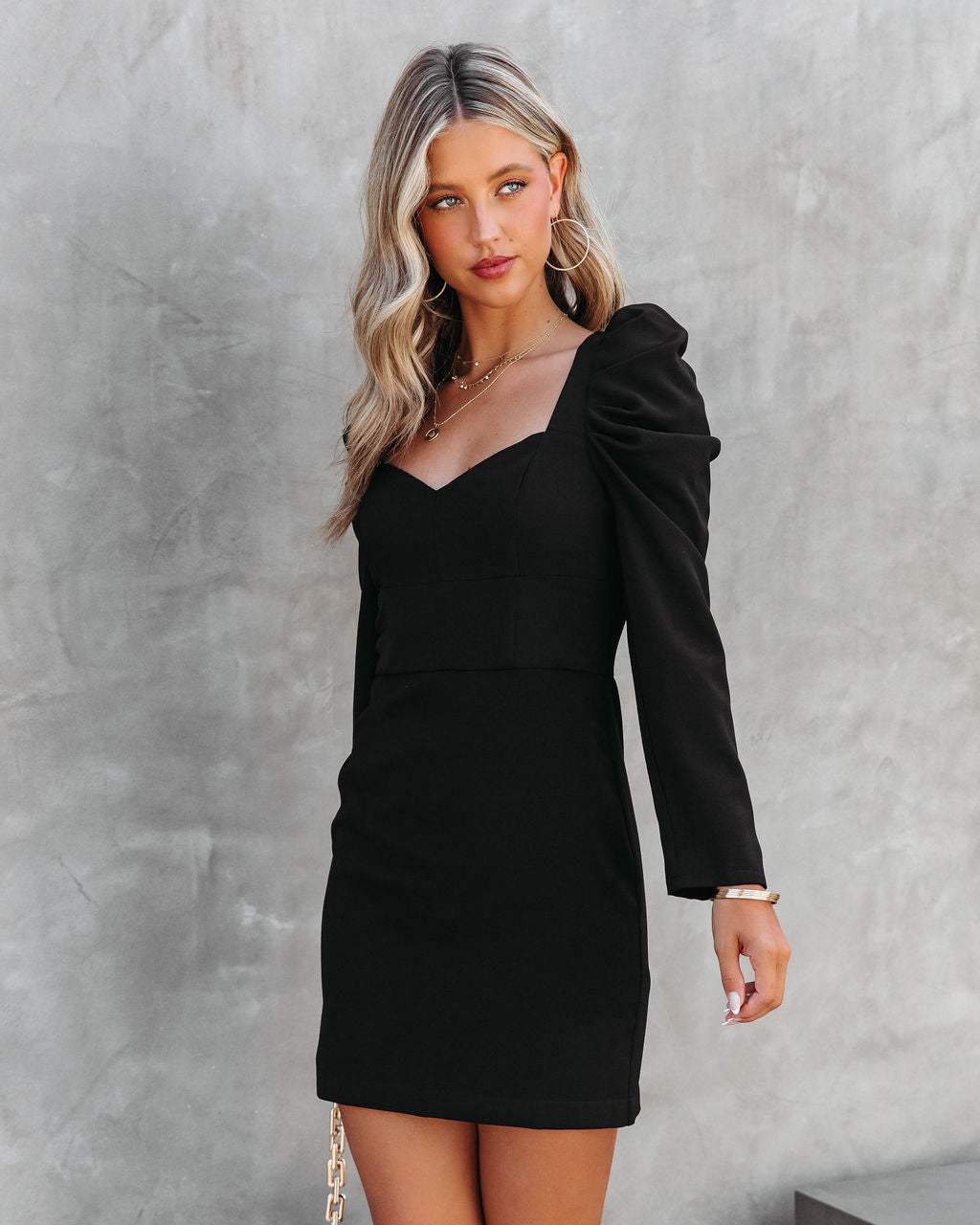 Beatrix Puff Sleeve Cutout Mini Dress - Black