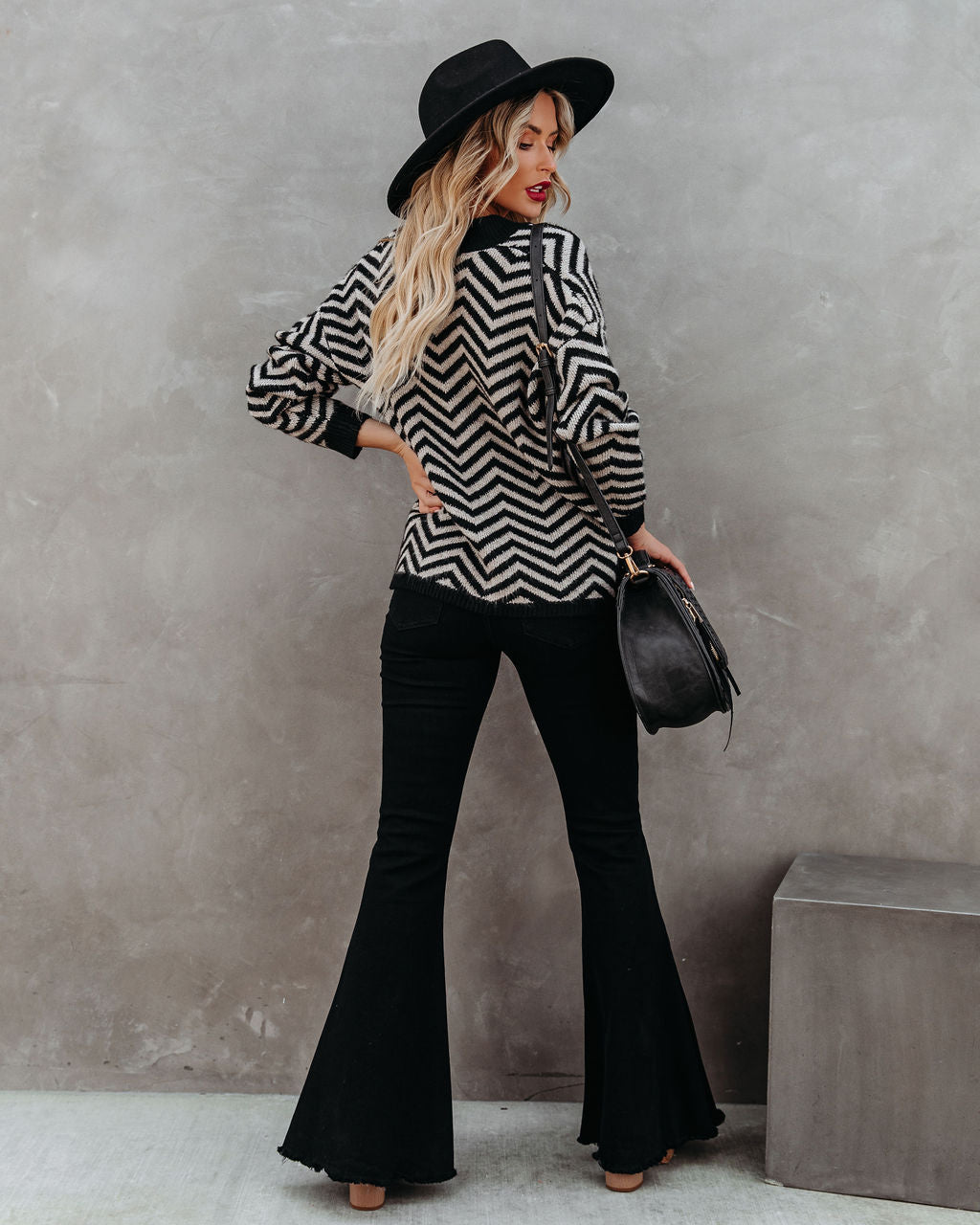 Halston Button Front Chevron Knit Cardigan