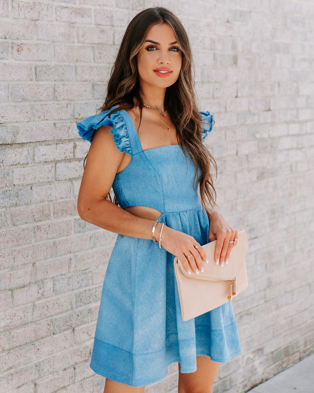 Stevie Cotton Cutout Denim Dress - Blue - FINAL SALE