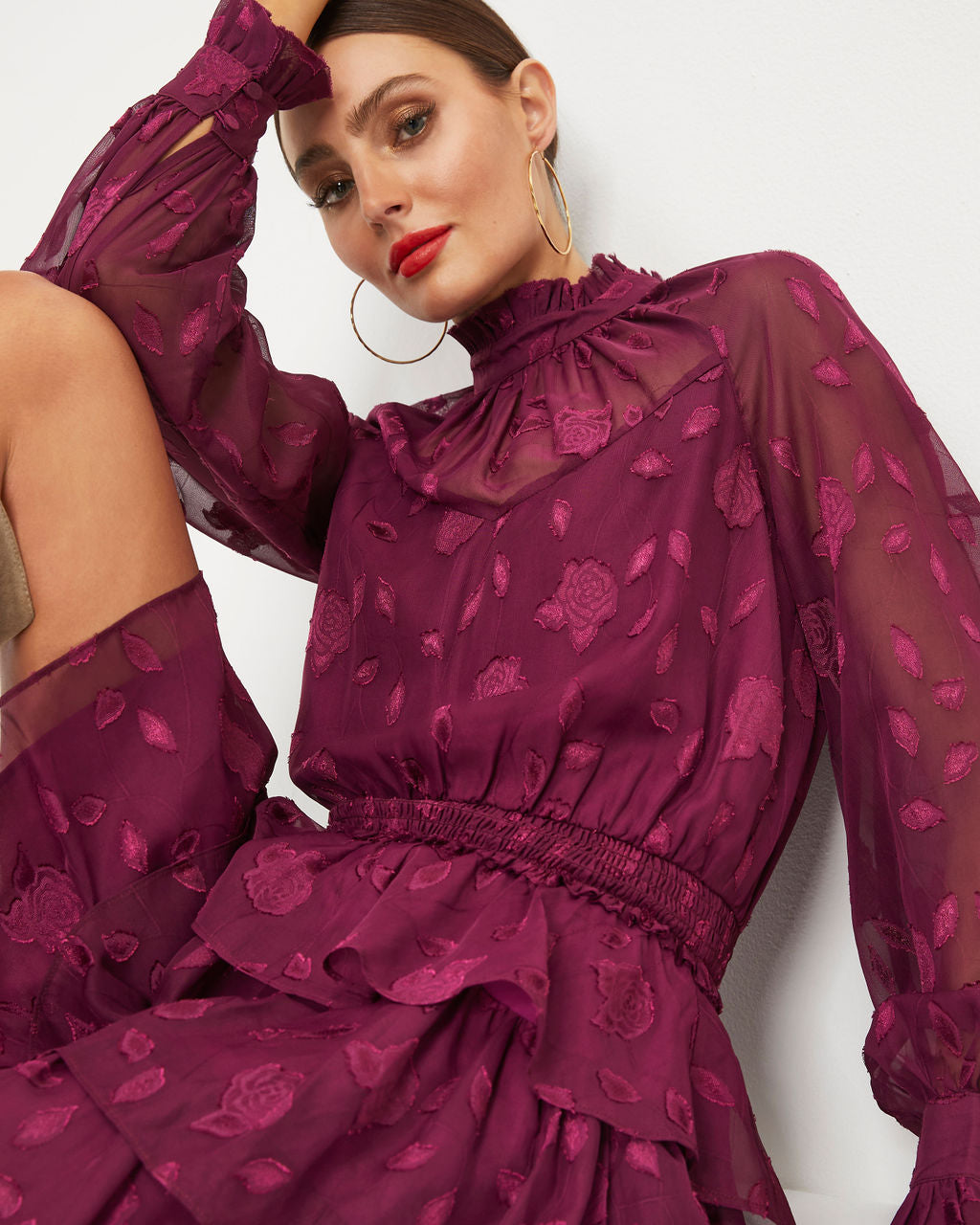 Rubina Tiered Mini Dress - Wine