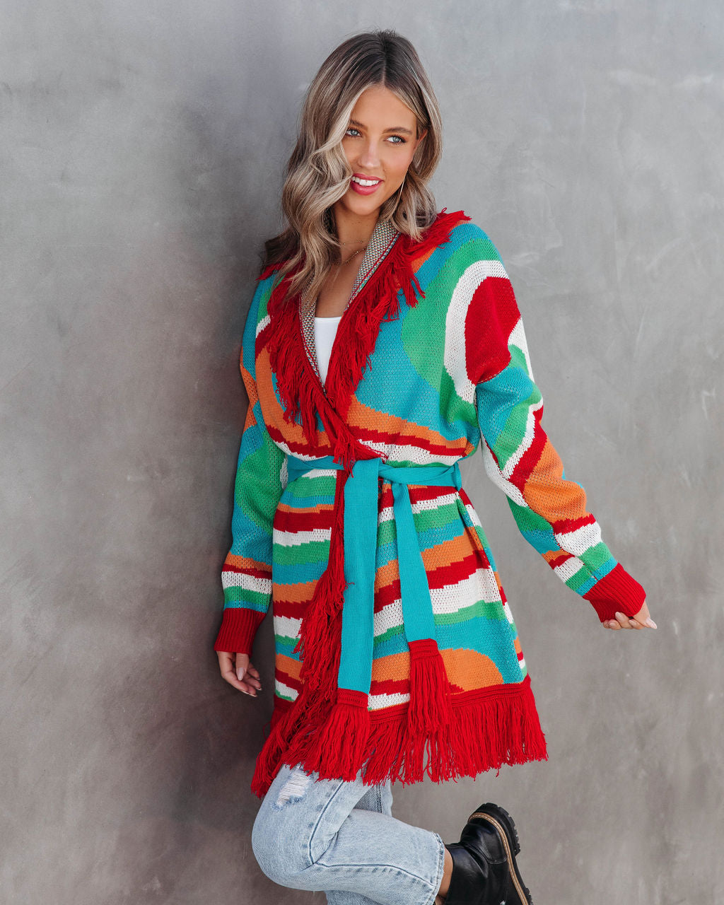 Let The Good Times Roll Knit Fringe Cardigan - Multi