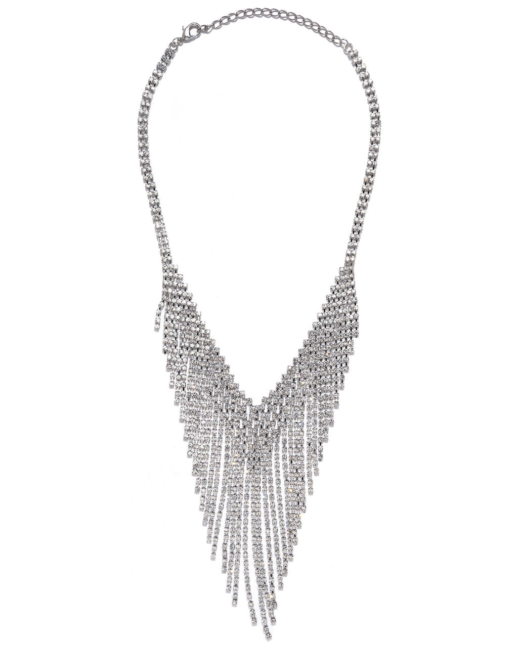 Glam Fringe Drop Necklace - Silver