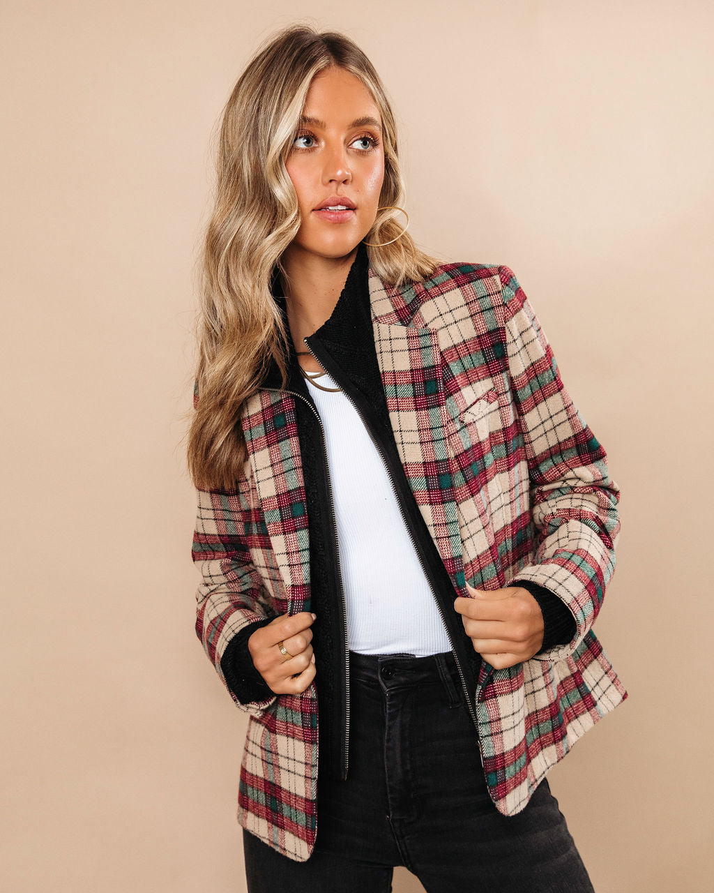 Good Tidings Pocketed Plaid Blazer