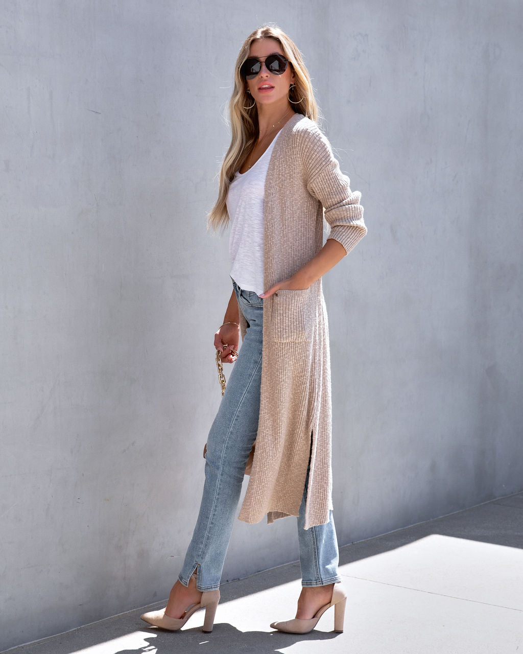 Judith Pocketed Knit Duster Cardigan - Taupe - SALE