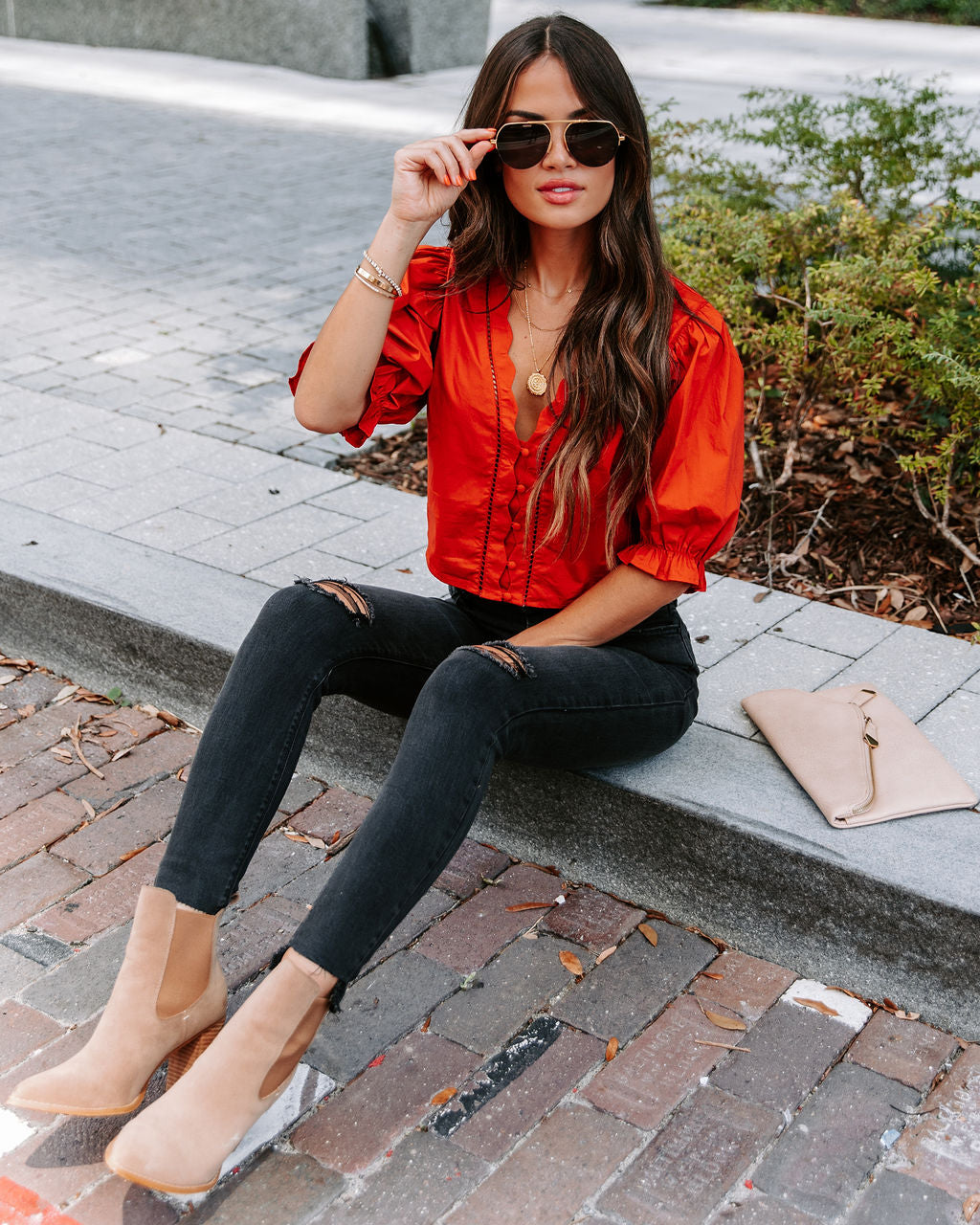 Mable Cotton Puff Sleeve Top - Cinnamon