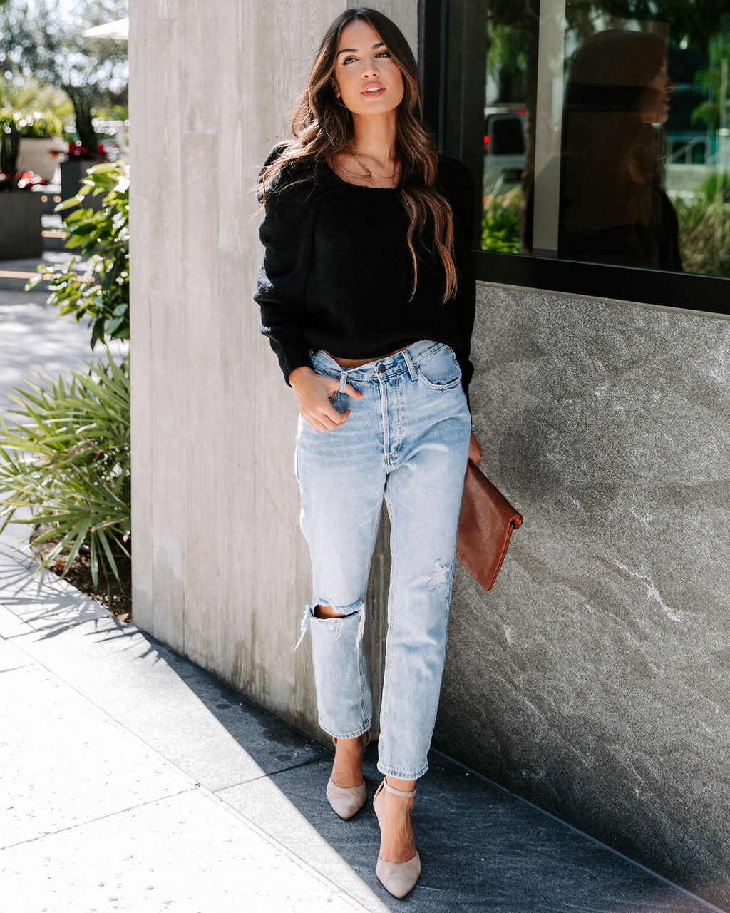 Arianna Knit Puff Sleeve Sweater - Black