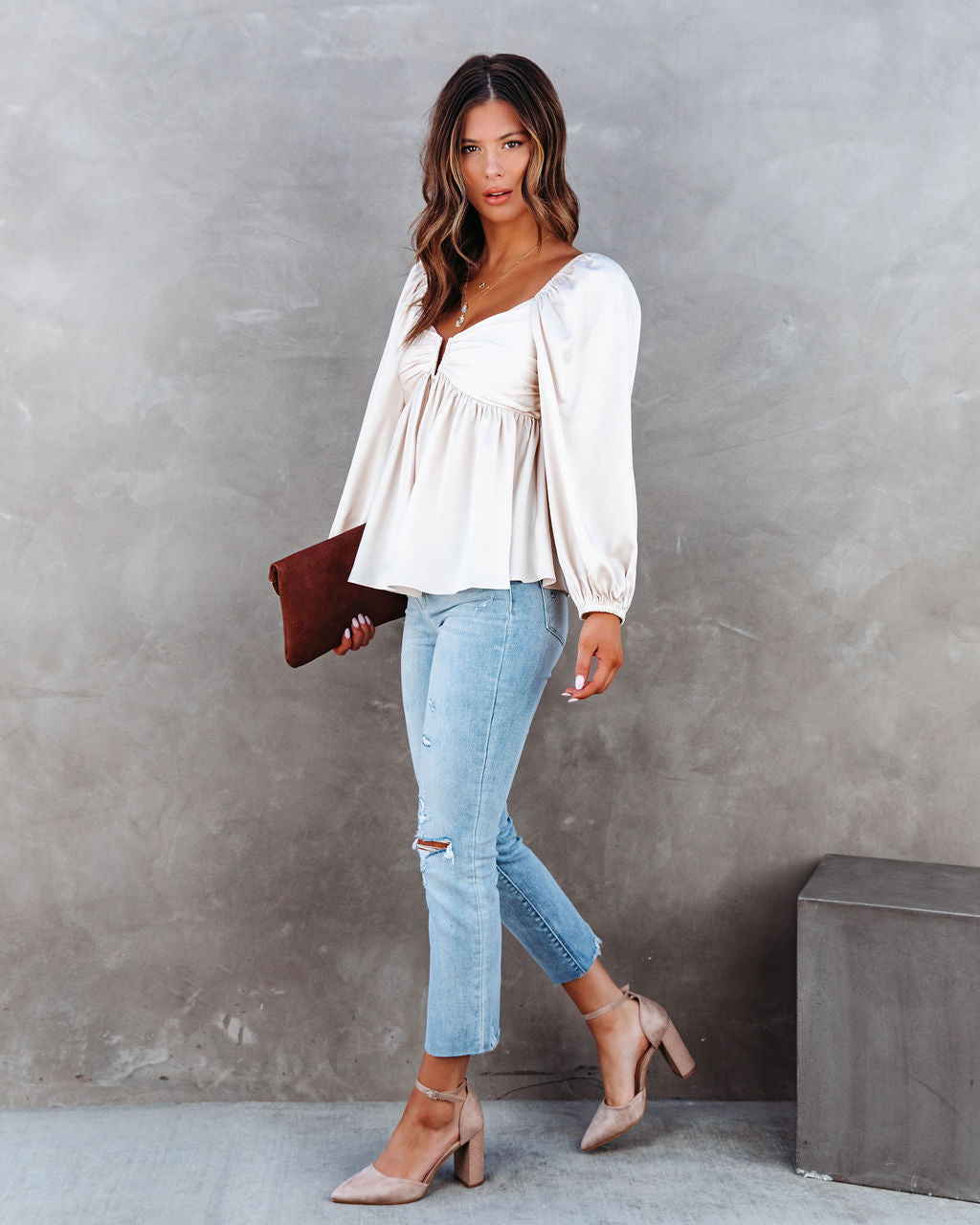 Such A Goddess Lace Up Babydoll Top - Ivory