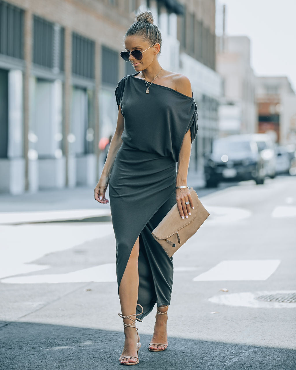Stella Ruched Maxi Dress - Charcoal