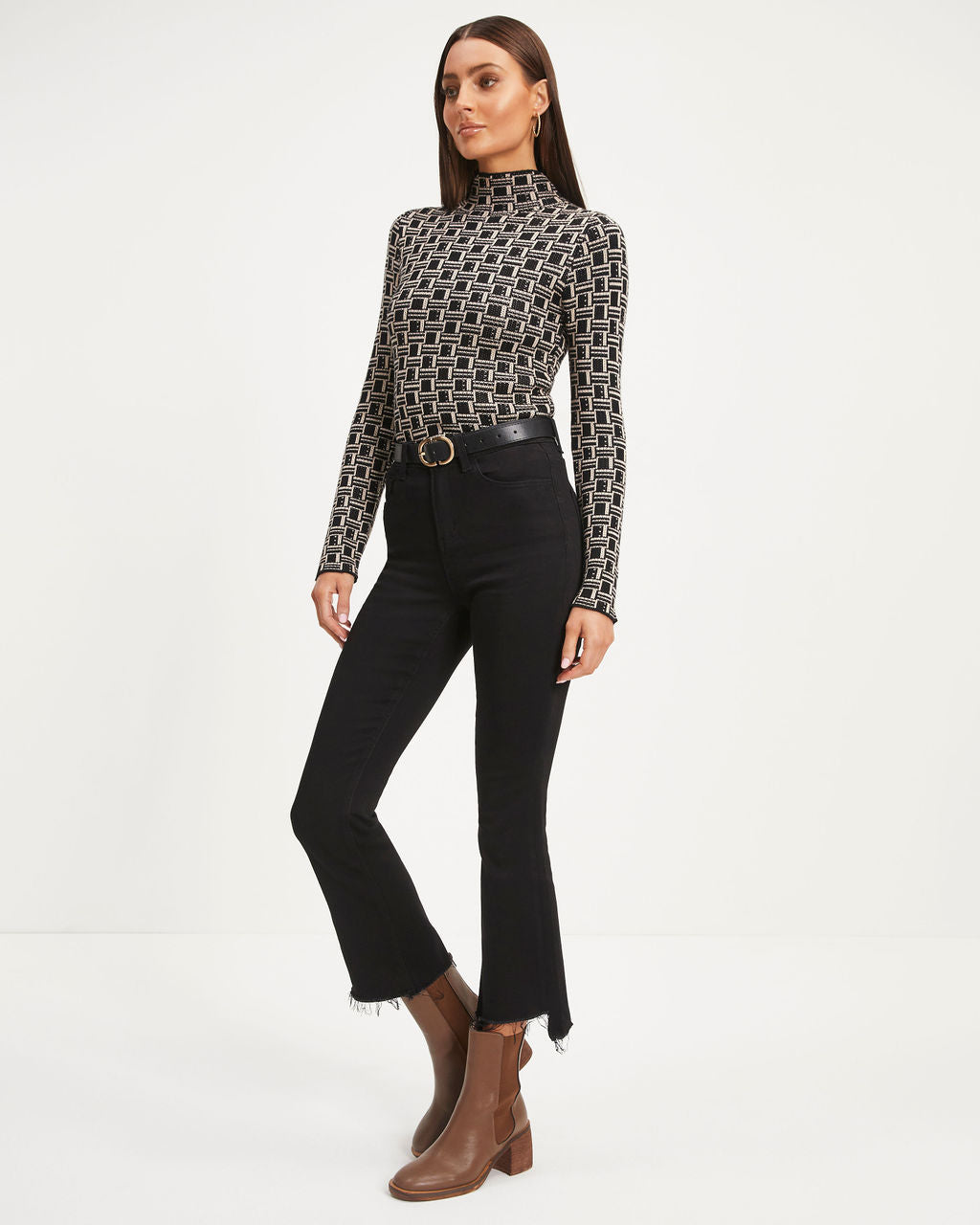 Kleo Printed Mock Neck Long Sleeve Top