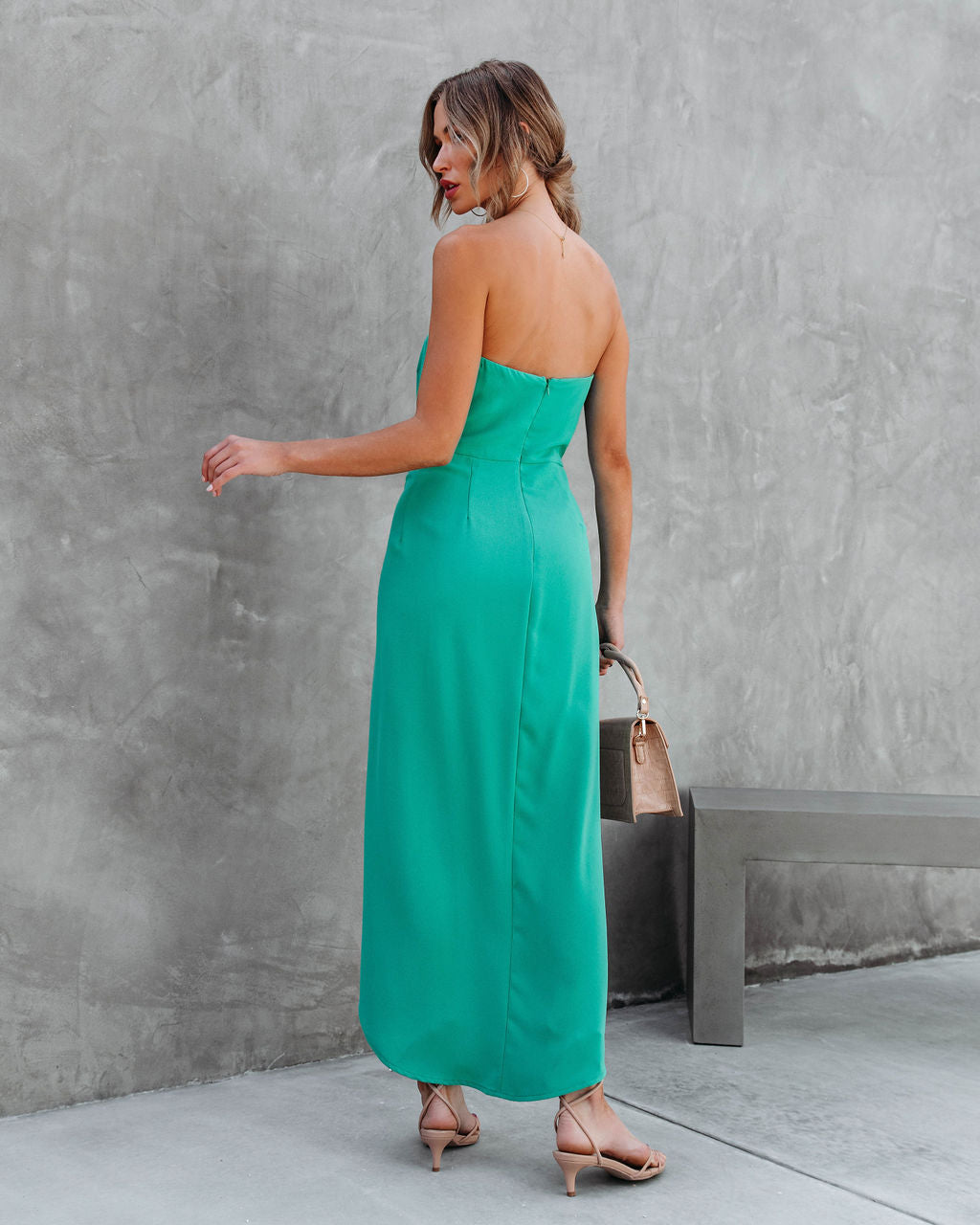 Aglow Strapless Draped Midi Dress - Emerald - FINAL SALE