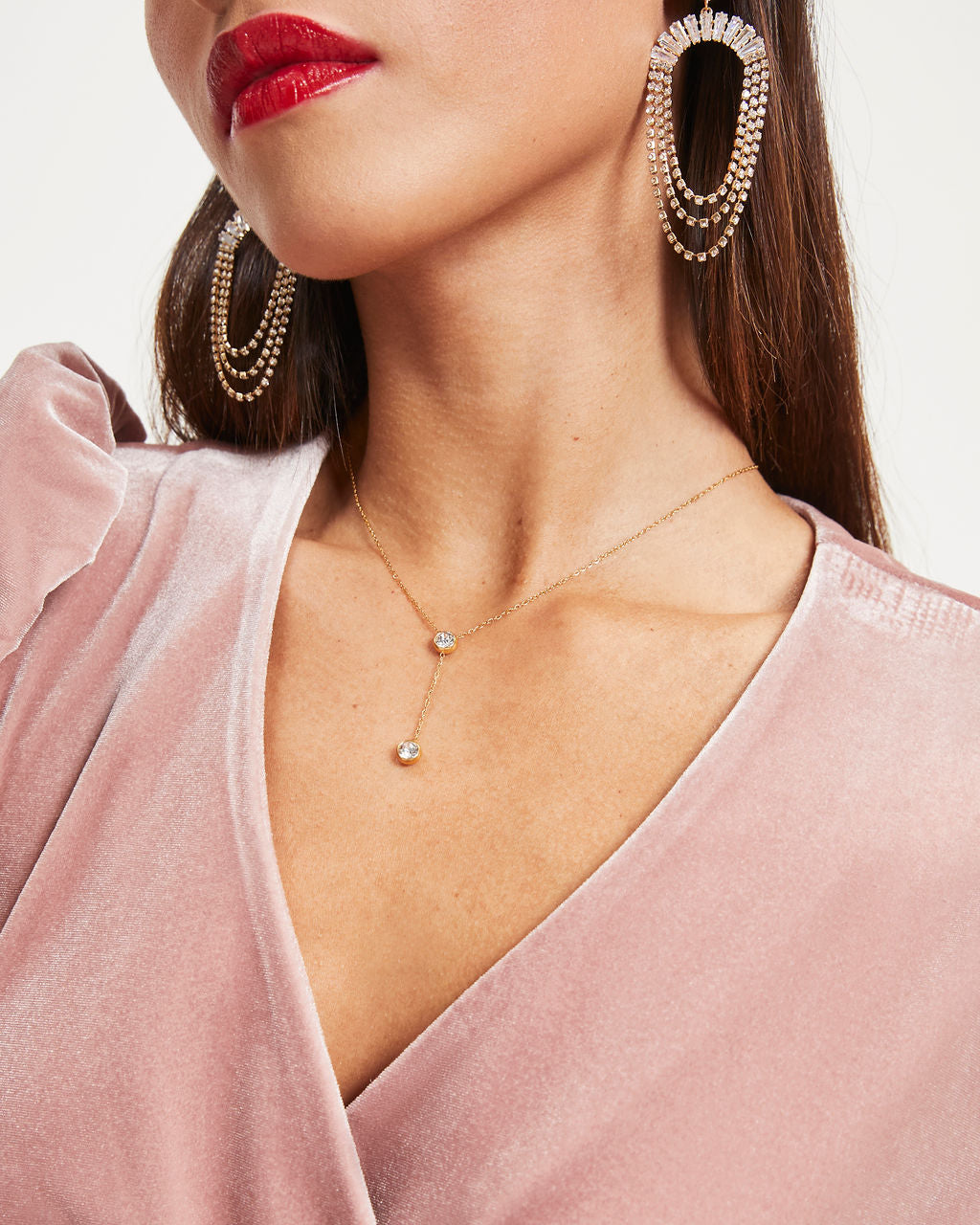 Double Up Crystal Necklace - Gold