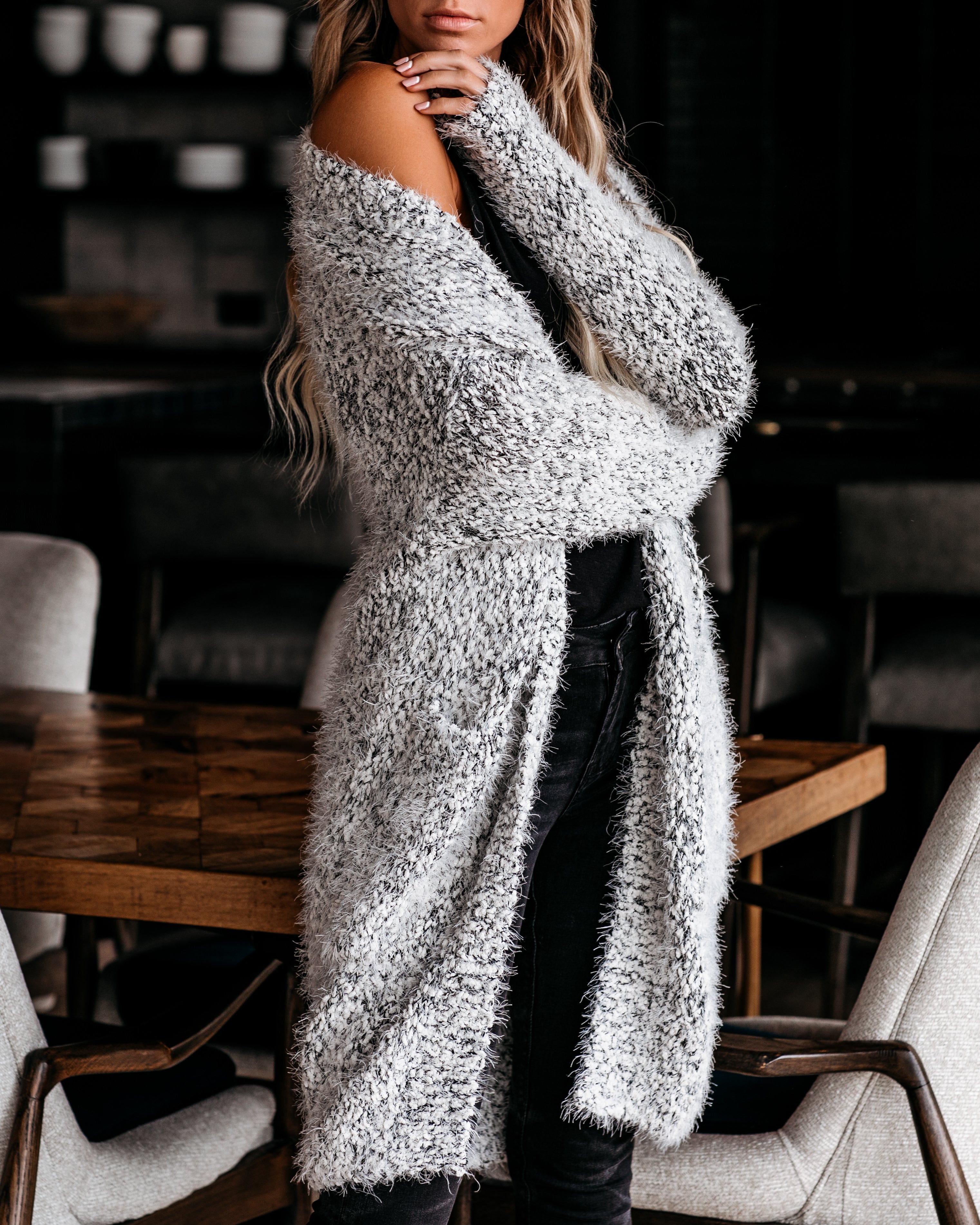 Hit The Slopes Pocketed Fuzzy Knit Cardigan