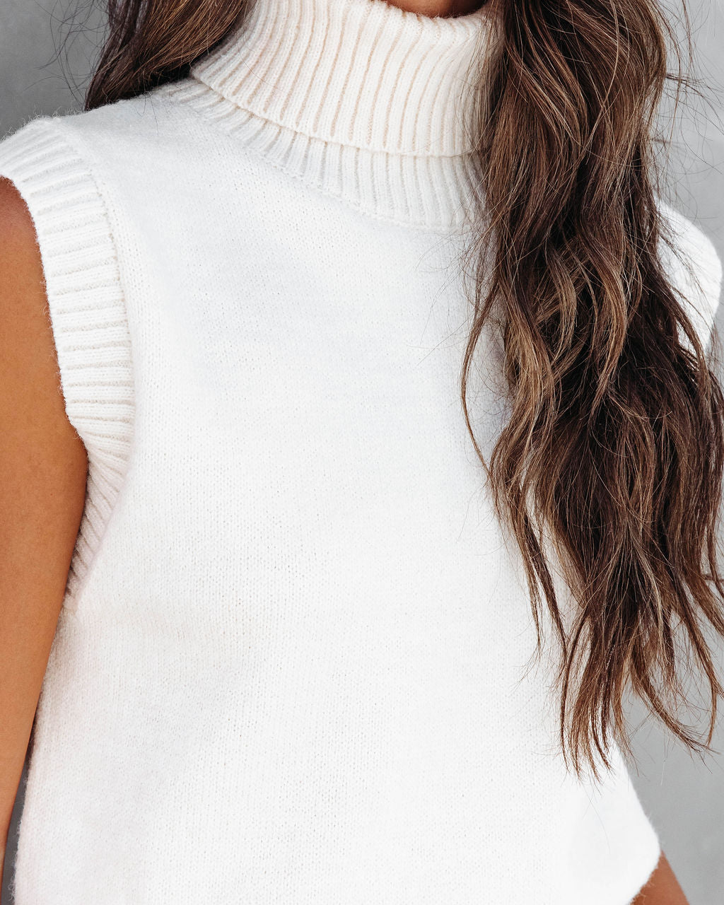 Peyton Knit Turtleneck Sweater Vest - Cream