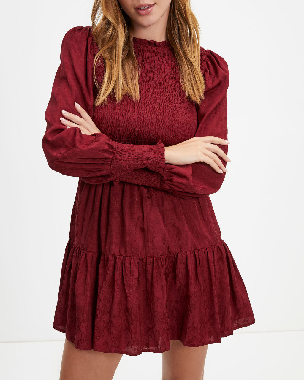 Now Look At You Smocked Dress - Burgundy