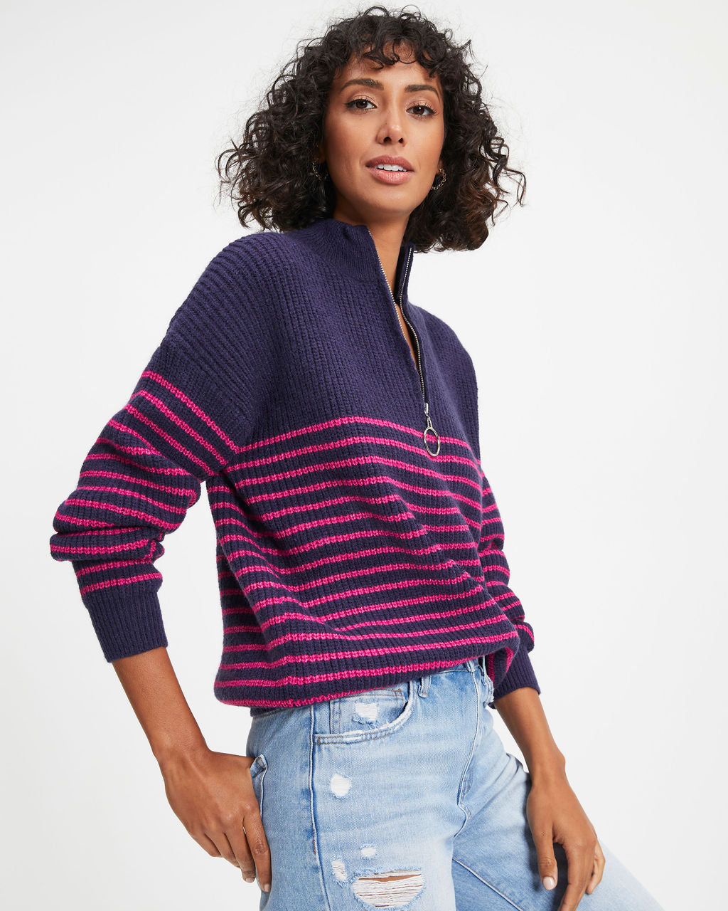 Mind At Ease Striped Knit Half Zip Pullover Sweater - FINAL SALE