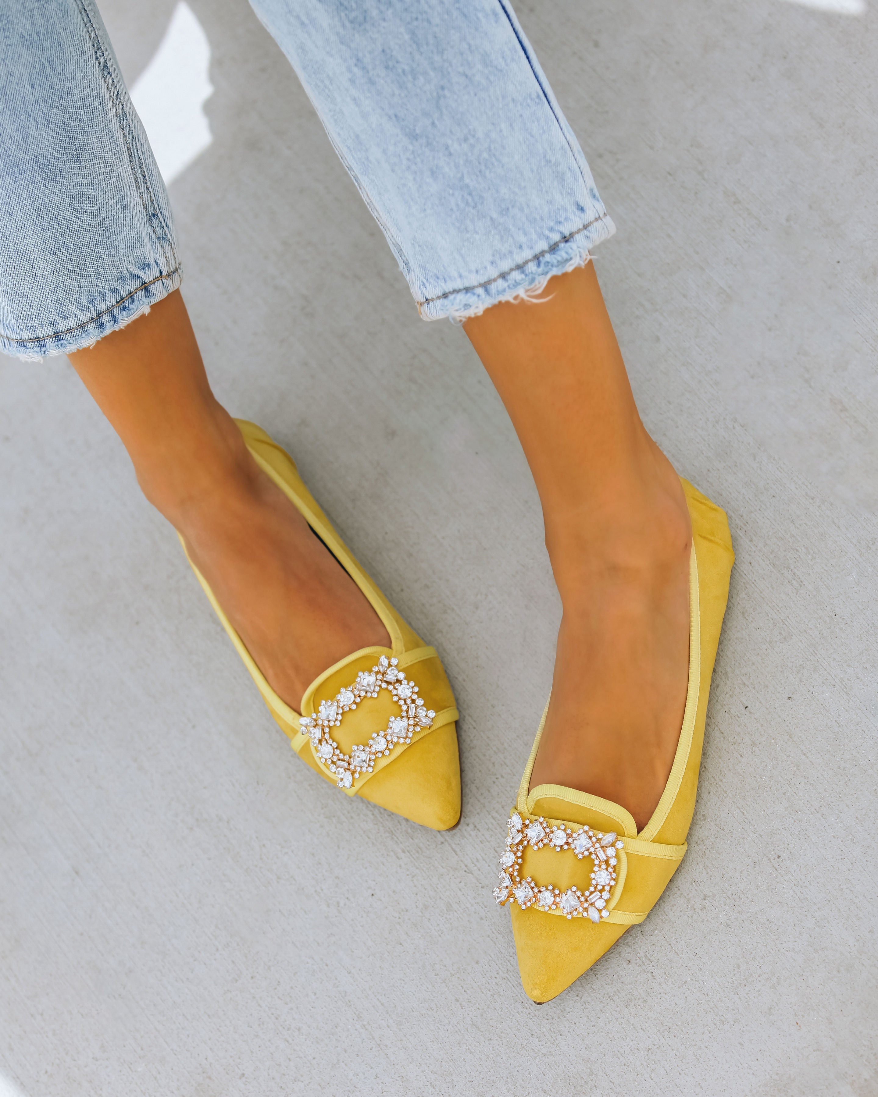 Vanderpump Embellished Faux Suede Flats - Yellow