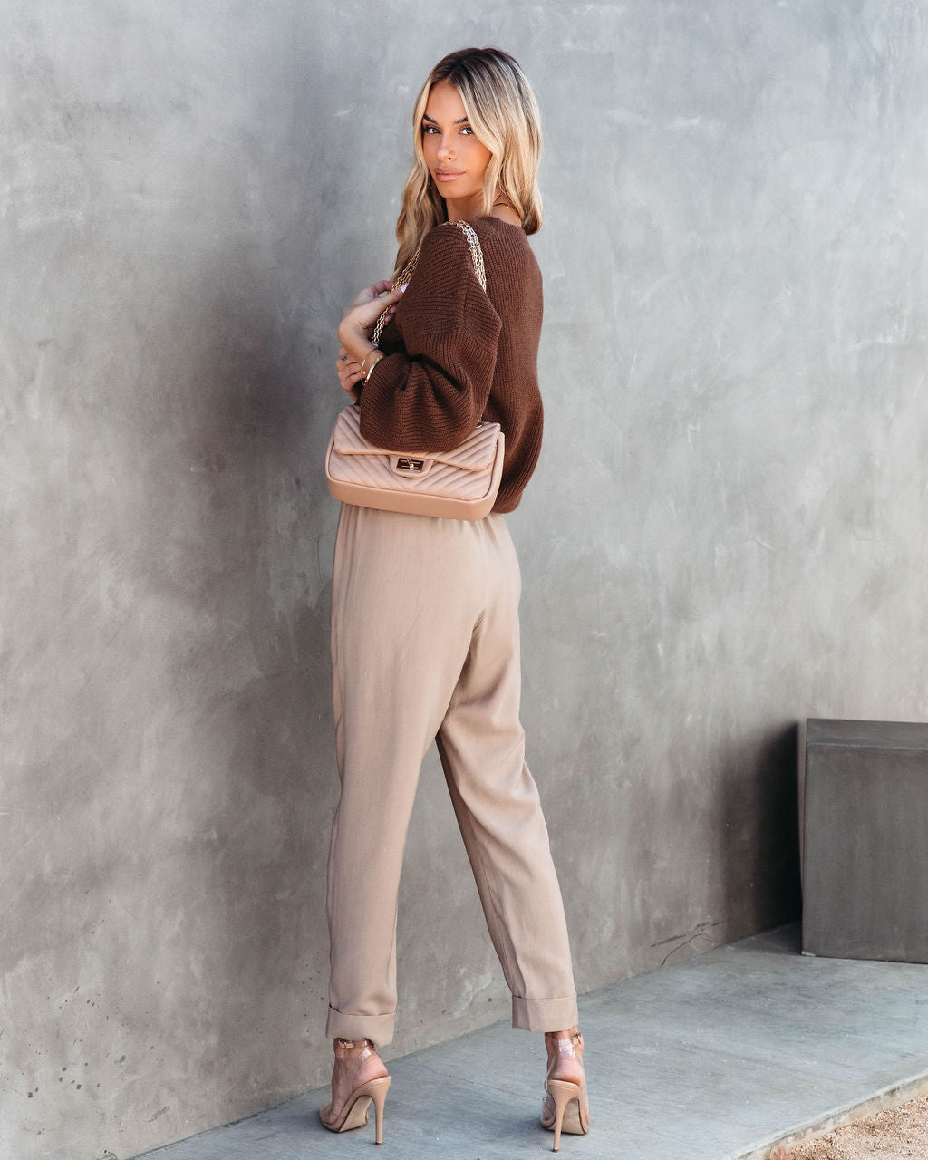 That October Feeling Knit Balloon Sleeve Pullover Sweater - Chocolate