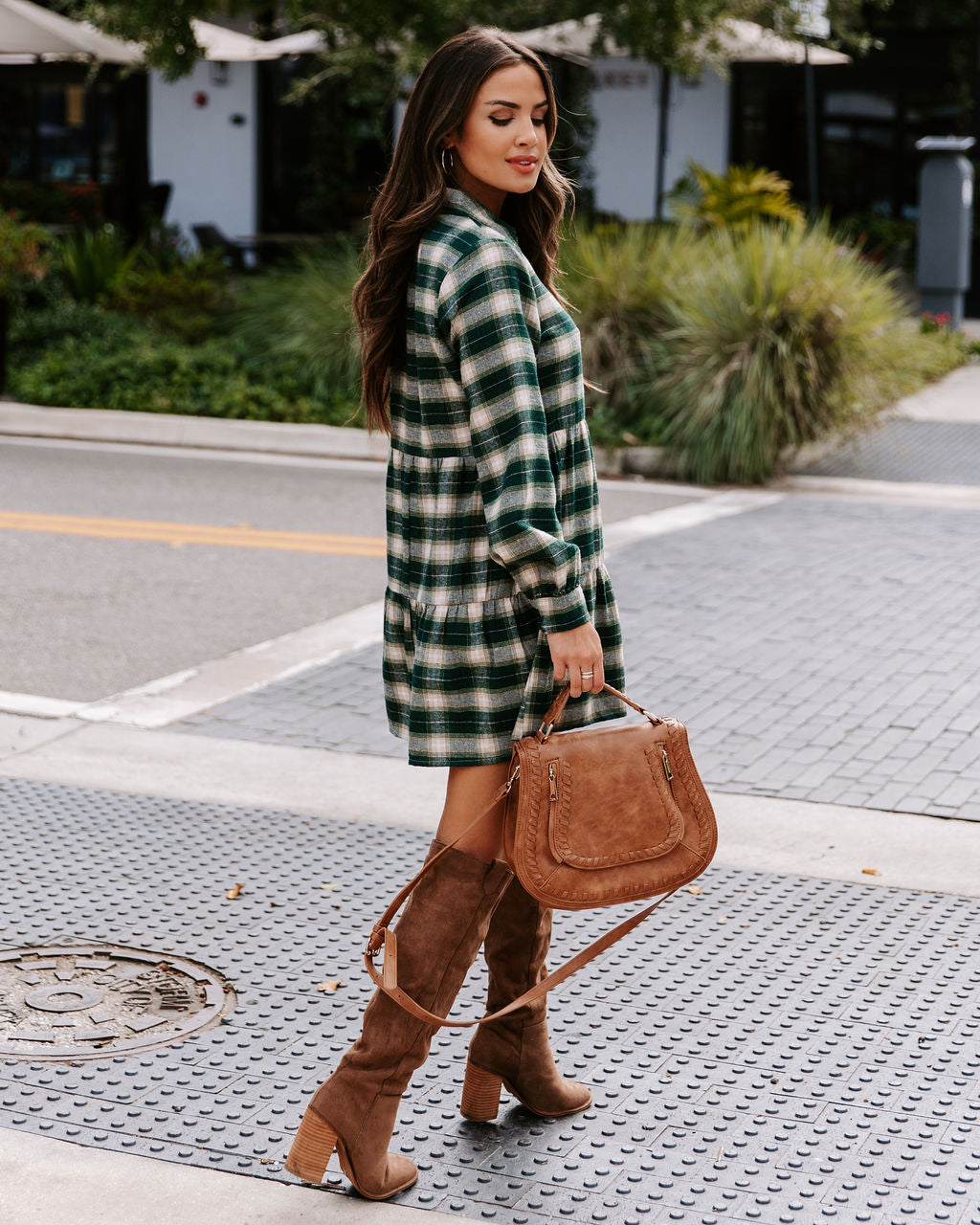 Faithful One Plaid Babydoll Dress - Green