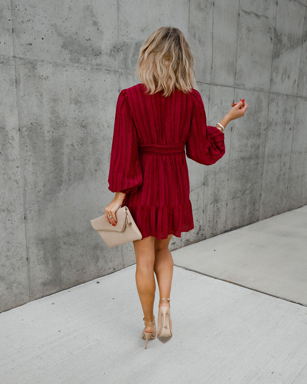 Once Upon A December Textured Mini Dress - Burgundy