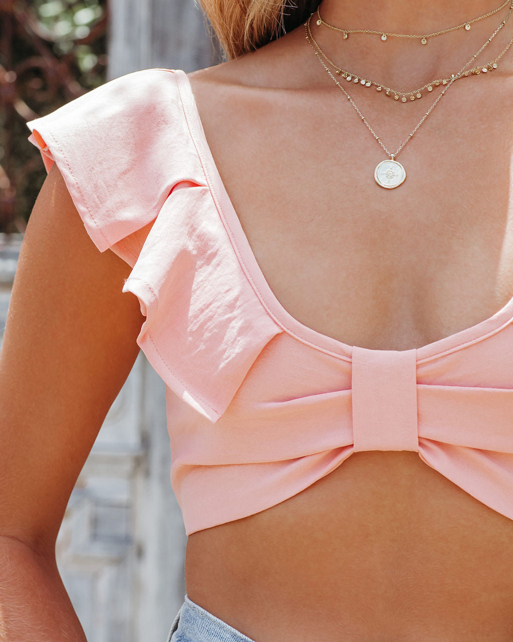 Charlena Ruffle Crop Top - Peach - FINAL SALE