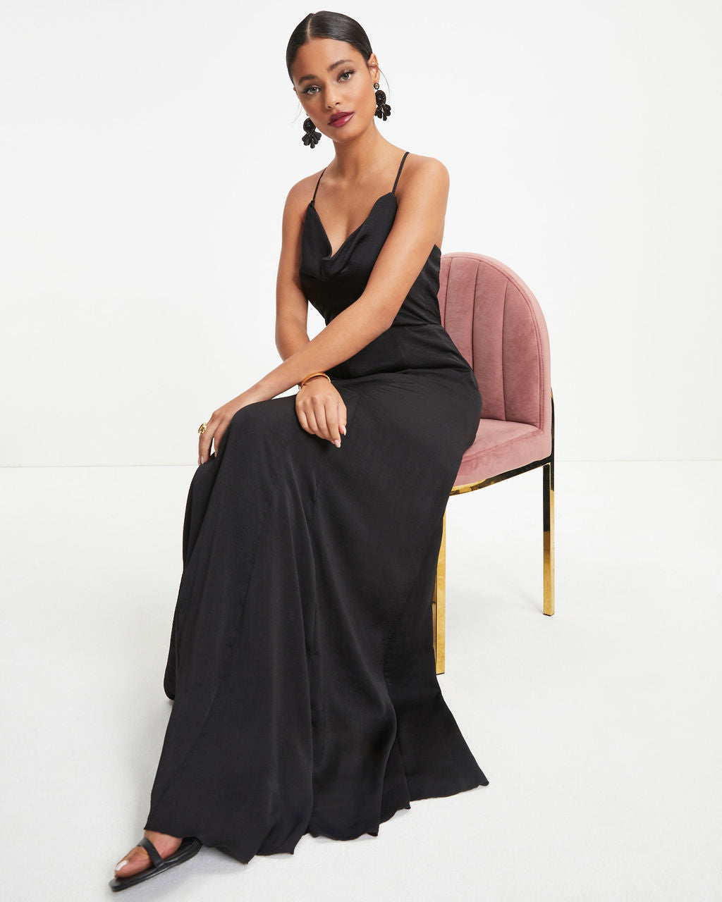 Hey Bella Satin Cowl Neck Maxi Dress - Black - FINAL SALE