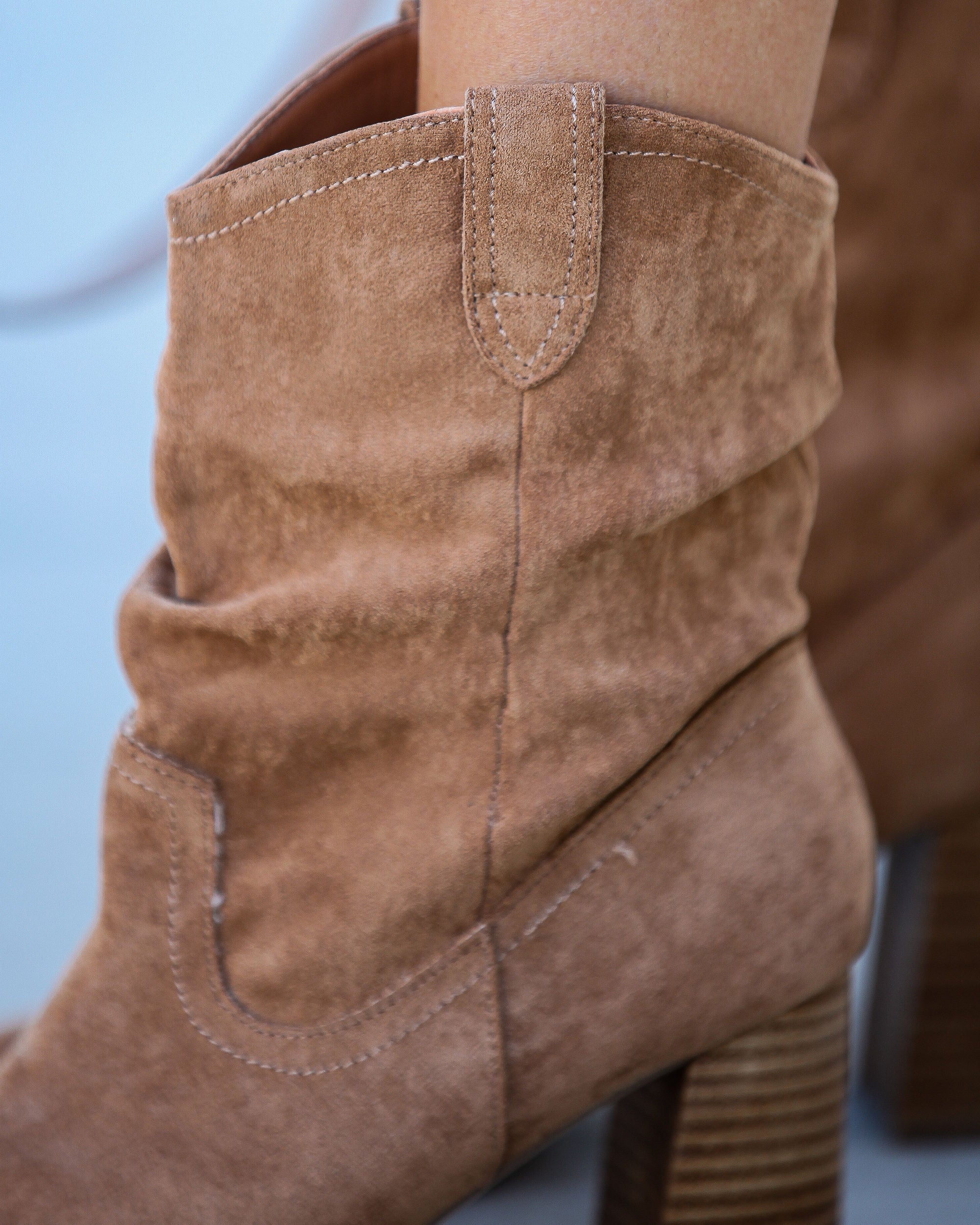 Dev Faux Suede Heeled Bootie - Tan