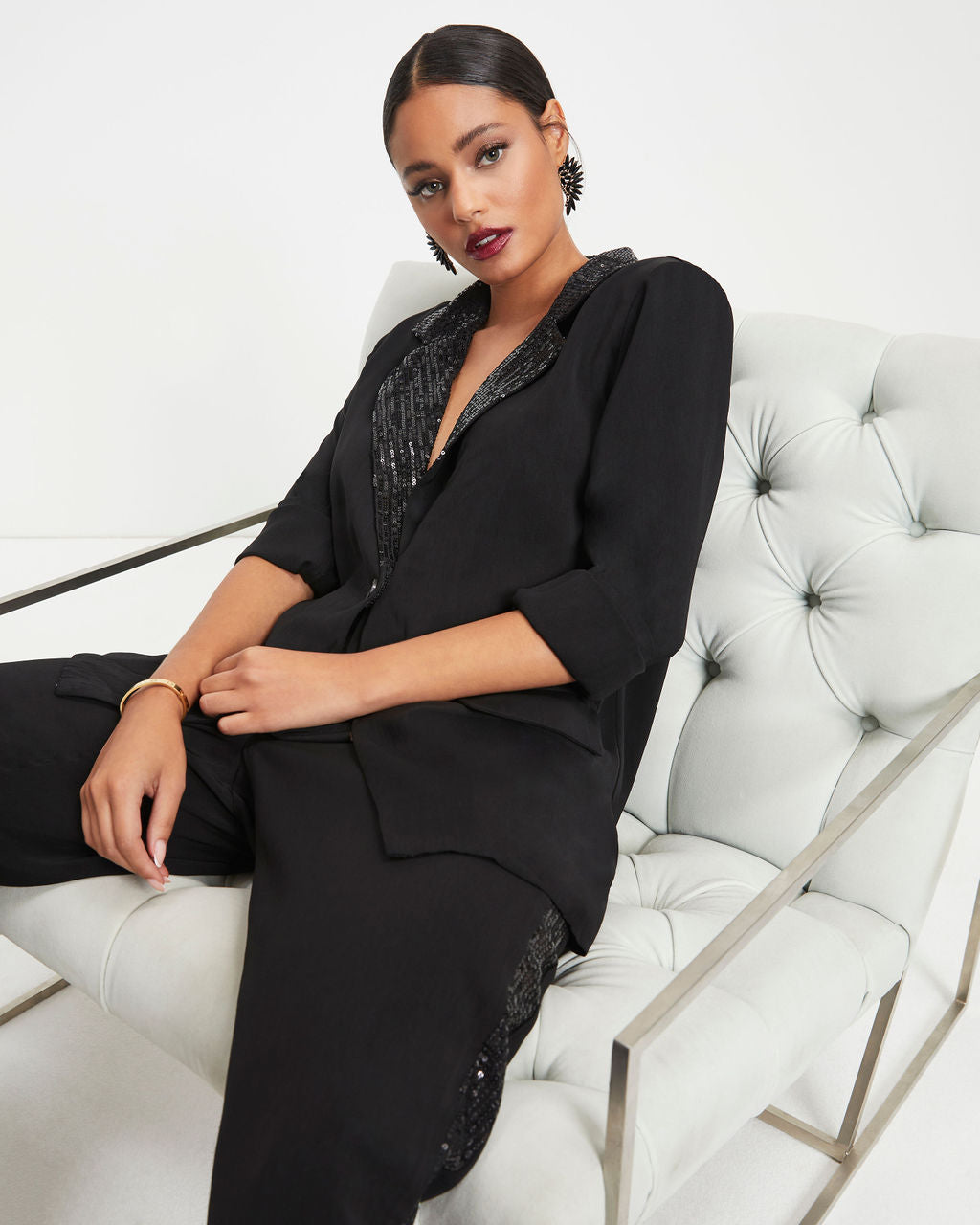 Always A Party Sequin Contrast Blazer - Black