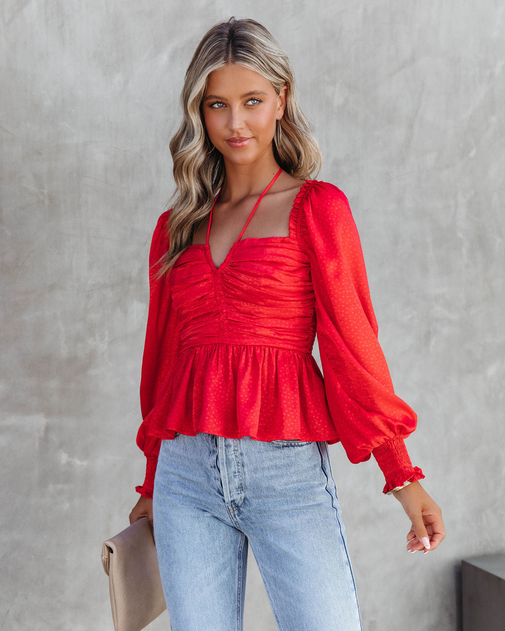 Let Me Be The One Satin Ruched Top - Red