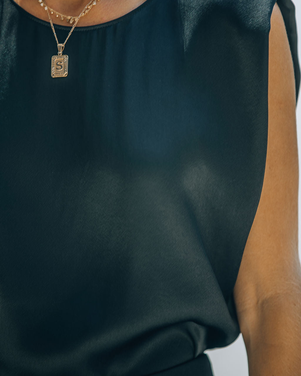 Fancy Gal Satin Padded Shoulder Top - Black - SALE