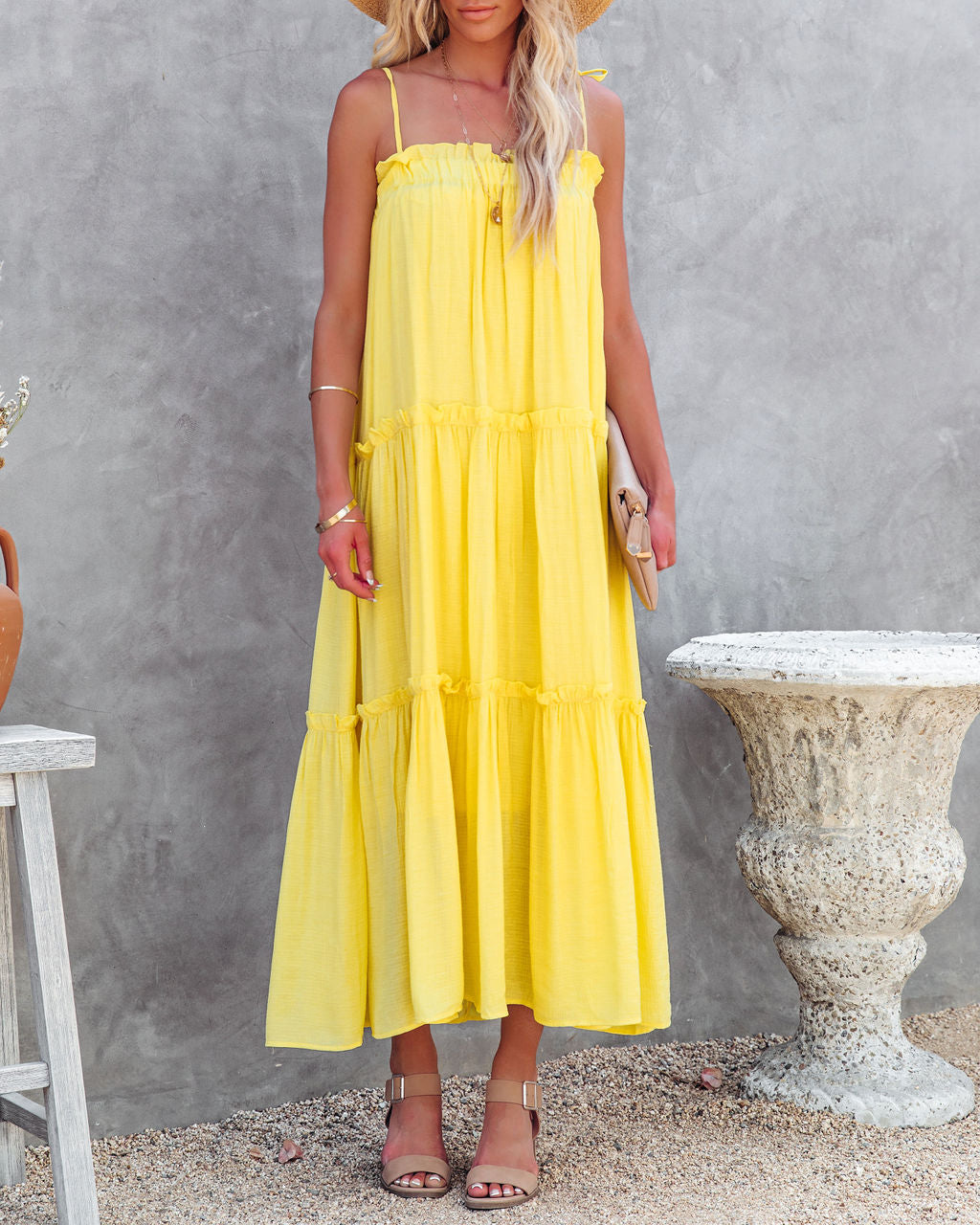 Catch The Sun Tiered Midi Dress - Lemon - FINAL SALE