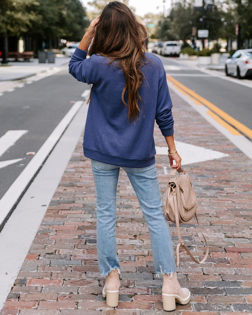 Beach Bonfires Fleece Pocketed Pullover Sweater - Navy - SALE