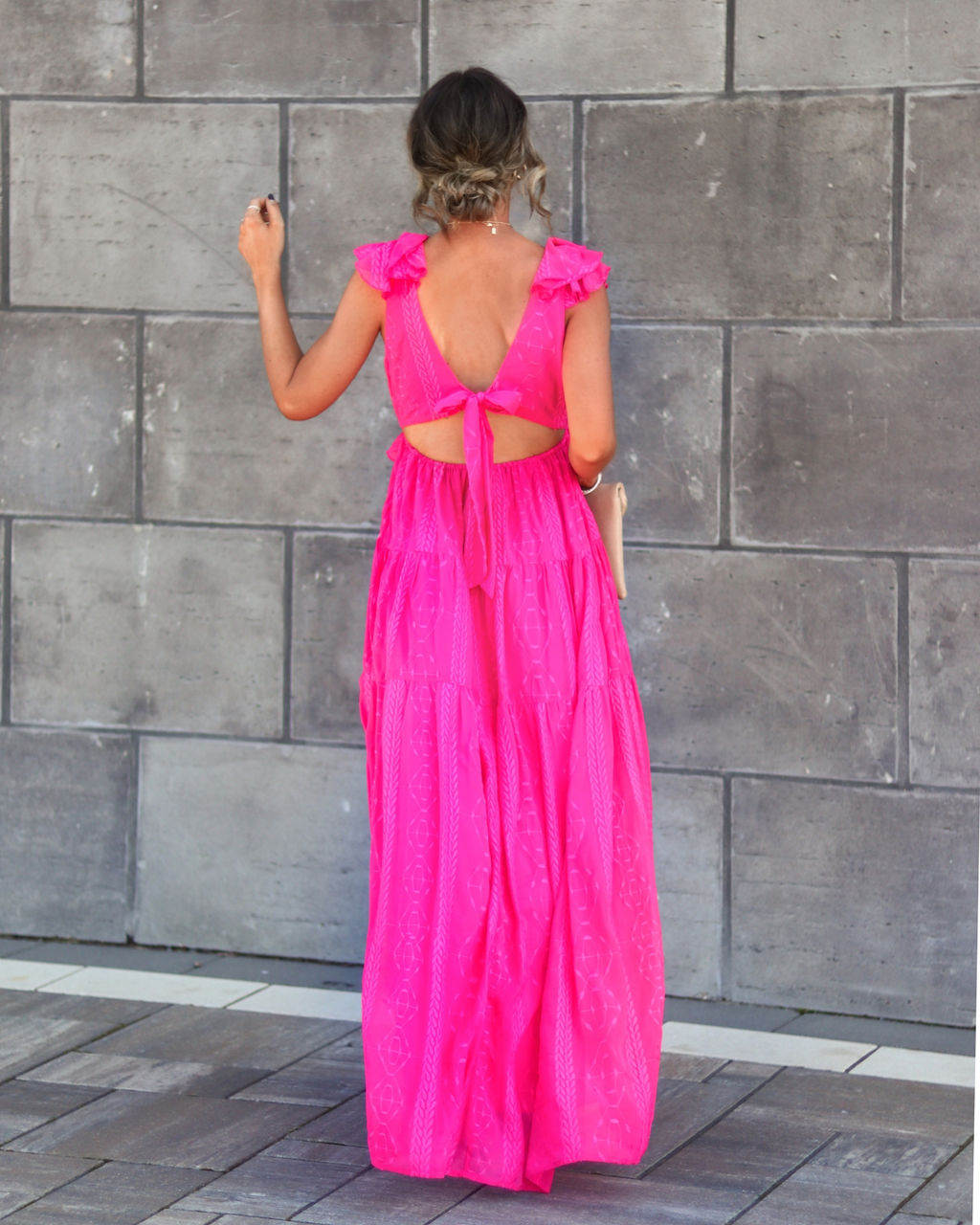 Debbie Embroidered Ruffle Maxi Dress - Fuchsia