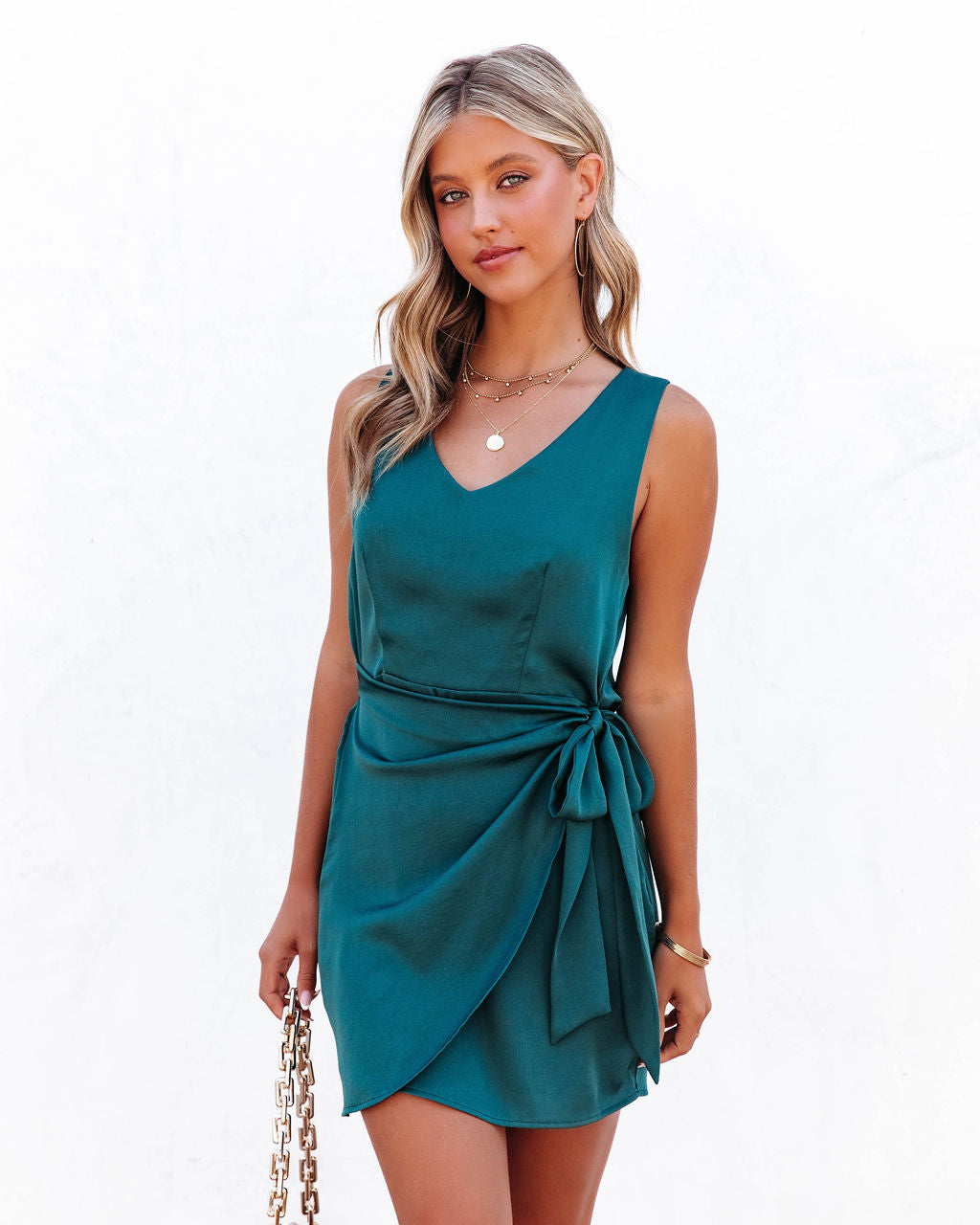 Cocktail Please Side Tie Mini Dress - Hunter Green