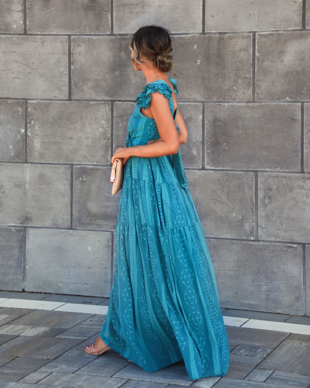 Debbie Embroidered Ruffle Maxi Dress - Teal