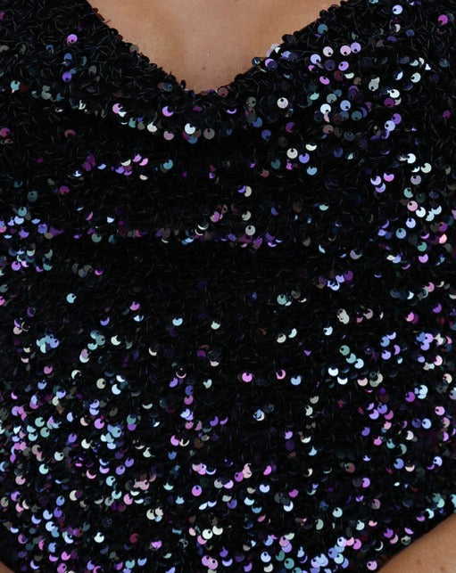 Ashlee Sequin Velvet Cowl Neck Mini Dress - Midnight Blue