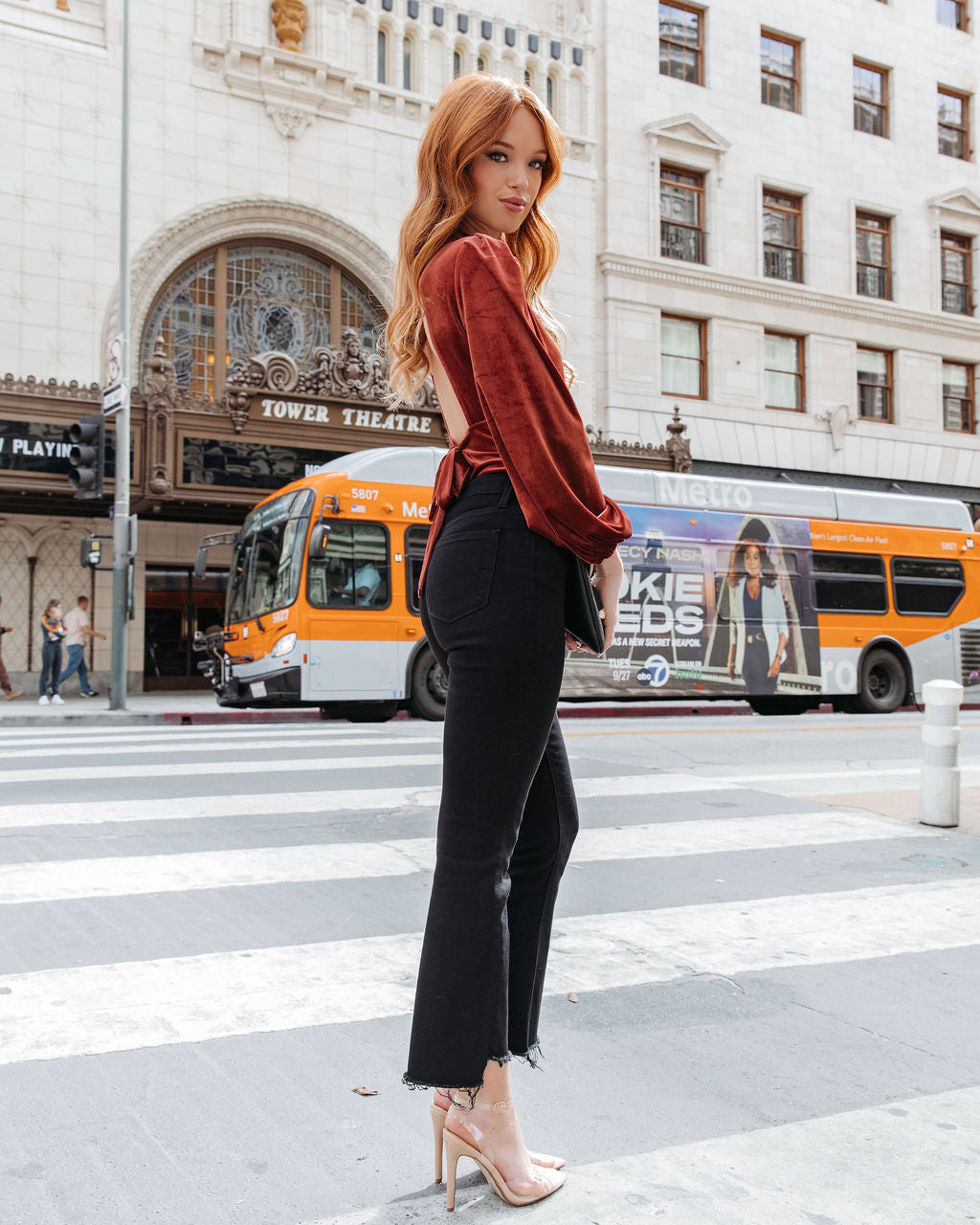 Levels Of Kindness Velvet Back Cutout Top - Rust