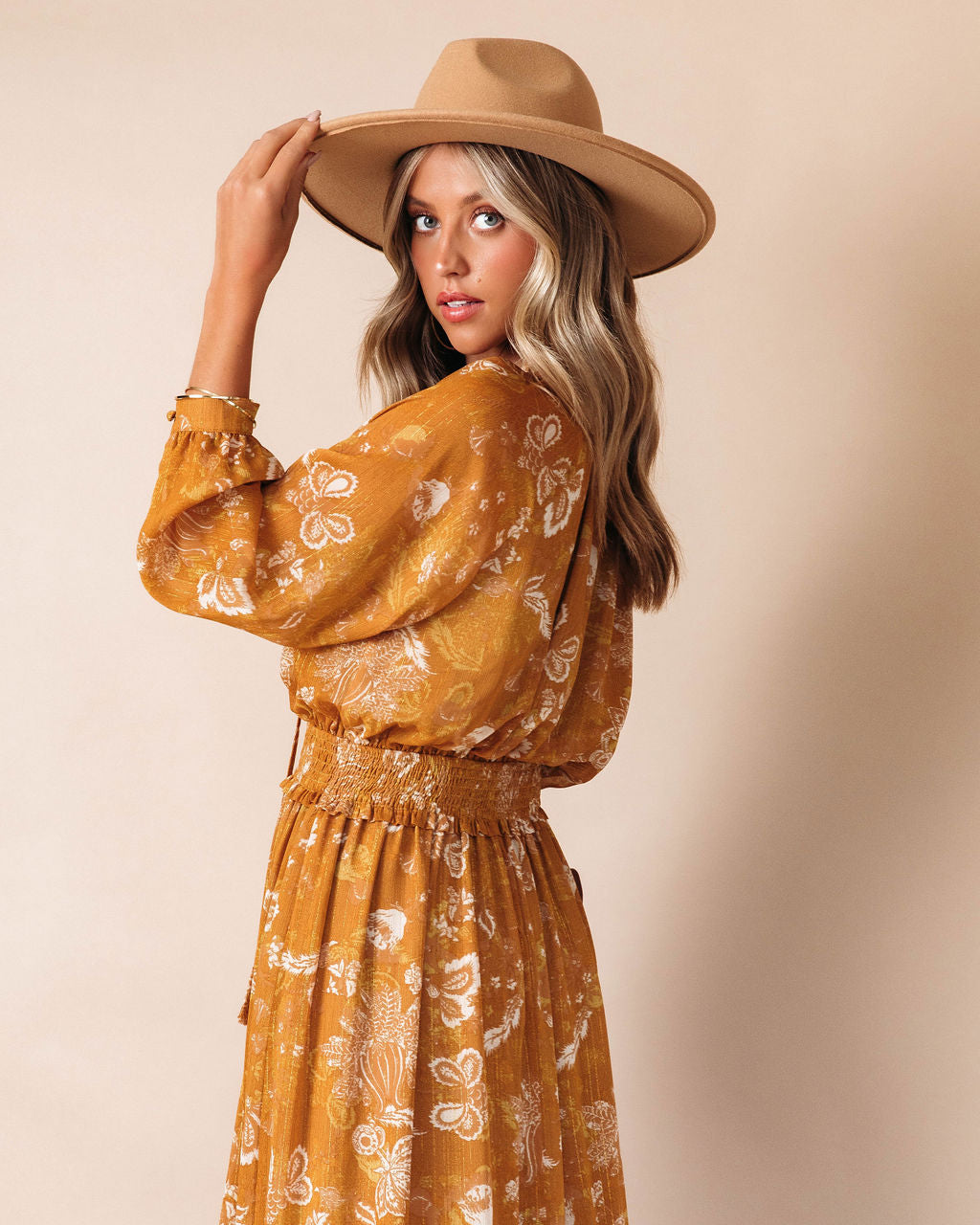 Brooklyn Floral Slit Maxi Dress - Marigold