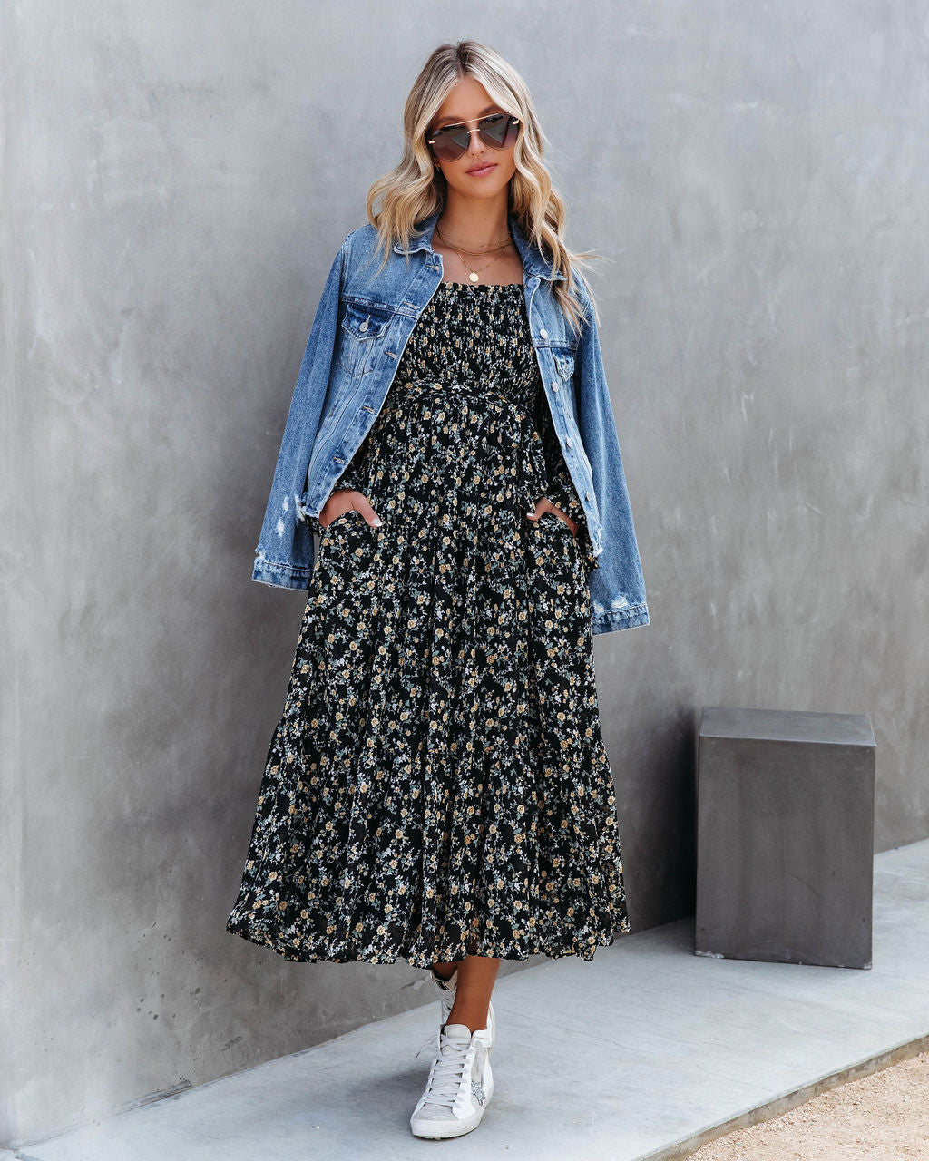 Whimsical Happenings Floral Smocked Midi Dress