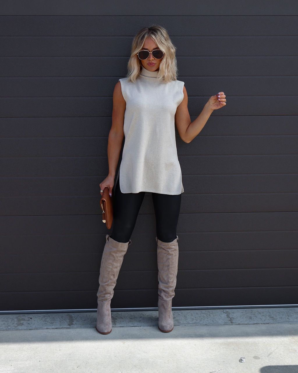 Natasha Knit Turtleneck Sweater Vest - Oatmeal