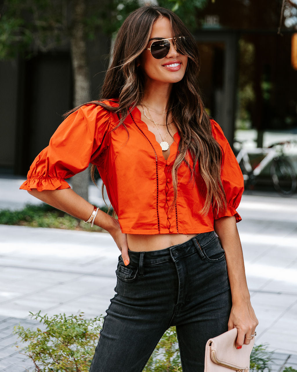 Mable Cotton Puff Sleeve Top - Cinnamon